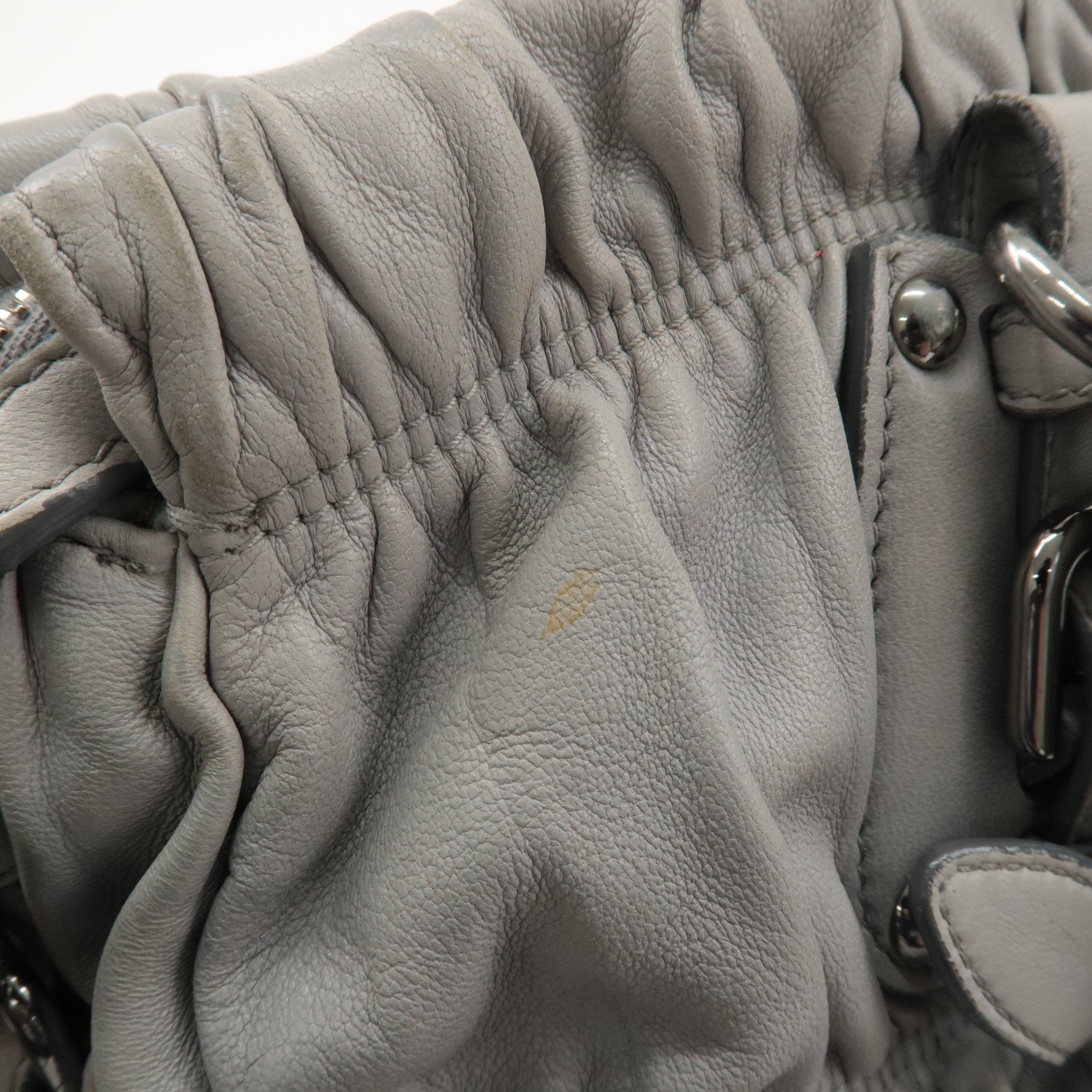 PRADA Leather 2Way Bag Hand Bag Shoulder Bag Light Gray