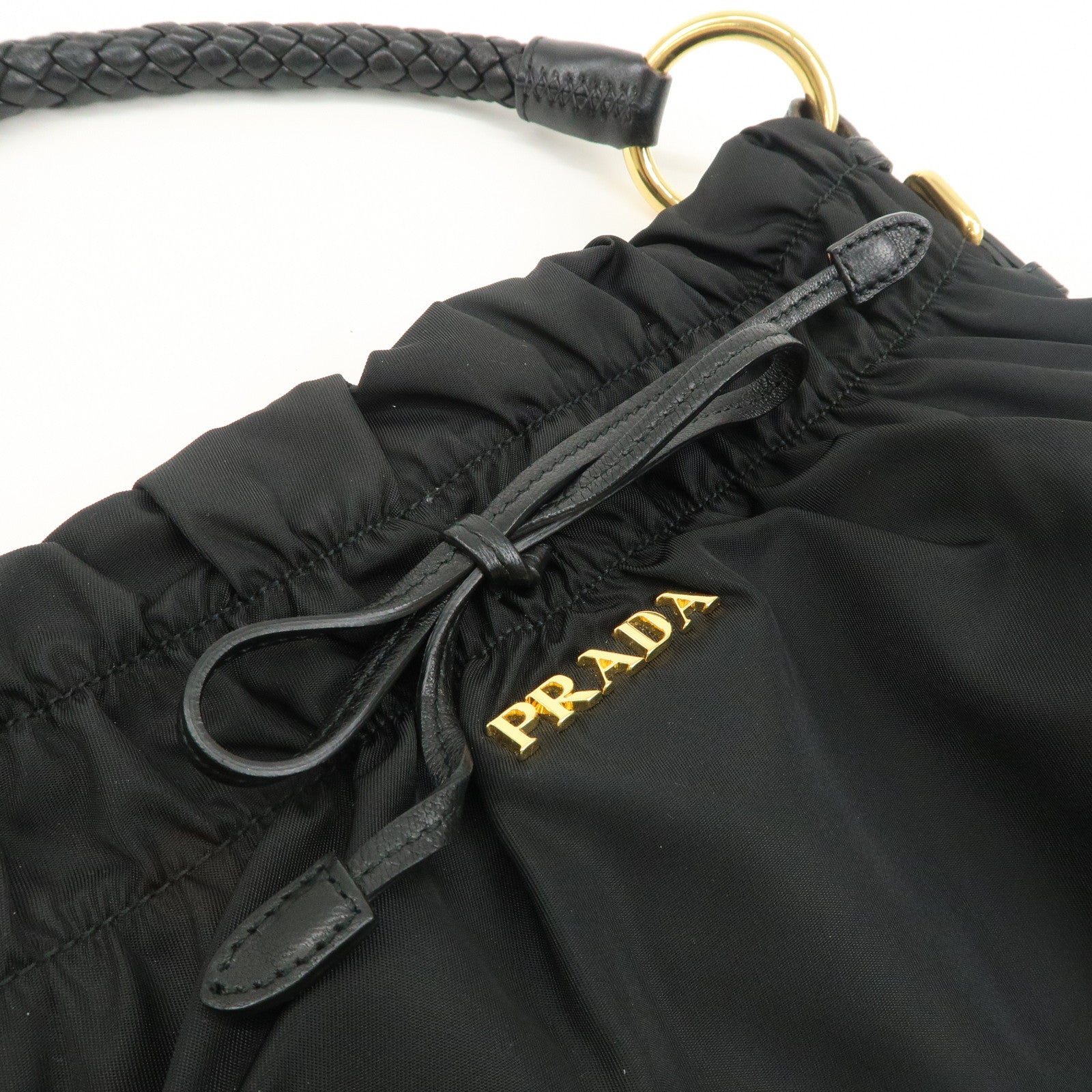 PRADA Nylon Leather Ribbon Shoulder Bag Hand Bag Black BR4237