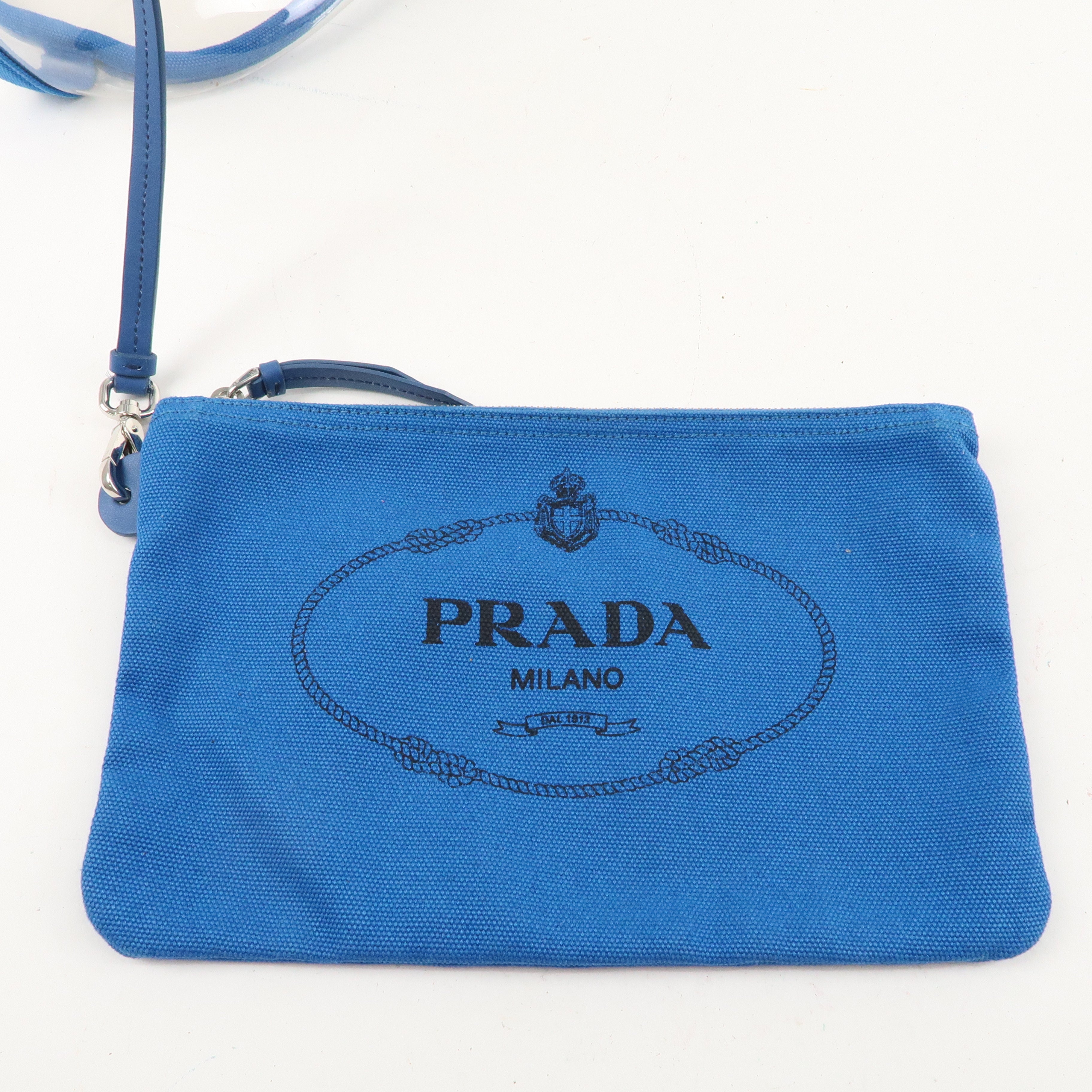 PRADA Canapa Plex Vinyl Canvas 2Way Tote Bag Blue 1GB1872