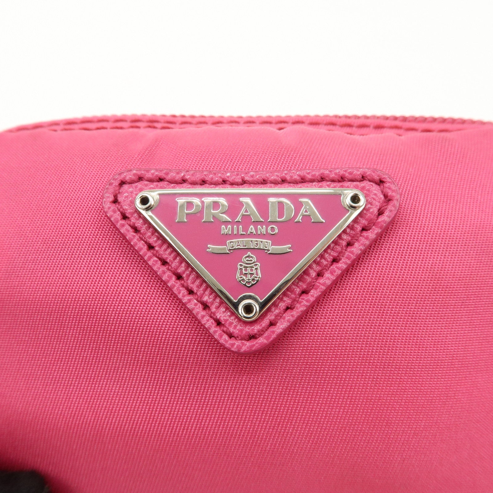 PRADA Logo Nylon Leather Pouch Cosmetic Pouch Pink Silver HDW