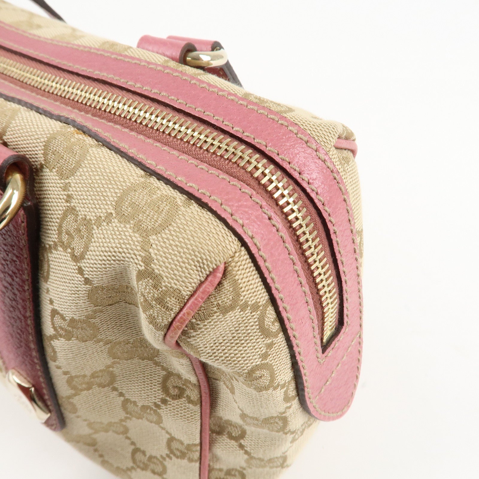 GUCCI GG Canvas Leather Mini Boston Bag Beige Pink 152457