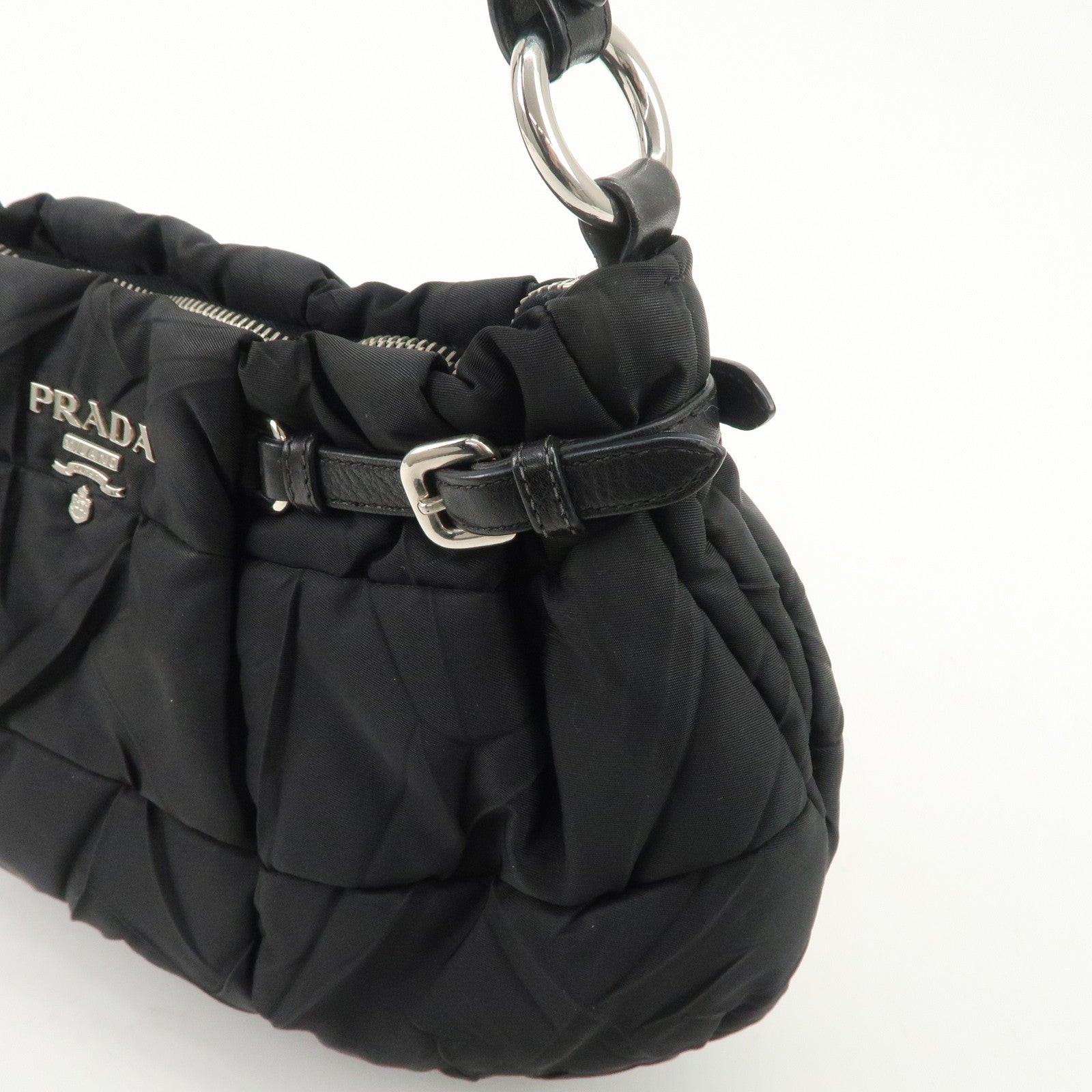 PRADA Crispy Nylon Leather Shoulder Bag Black BR3808 Used