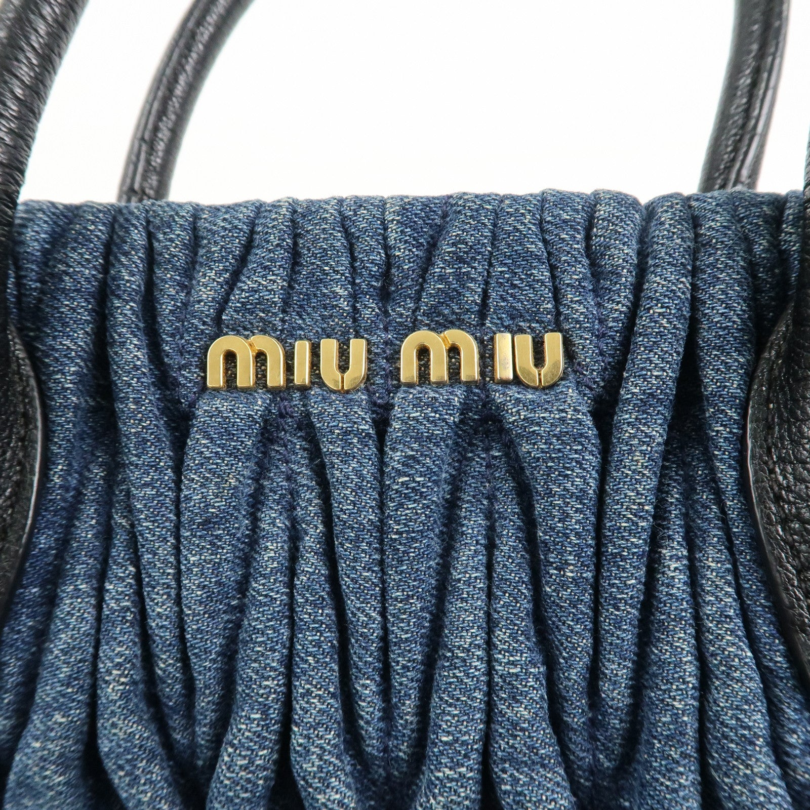 MIU MIU Matelasse Denim Leather 2Way Bag Hand Bag Blue Black