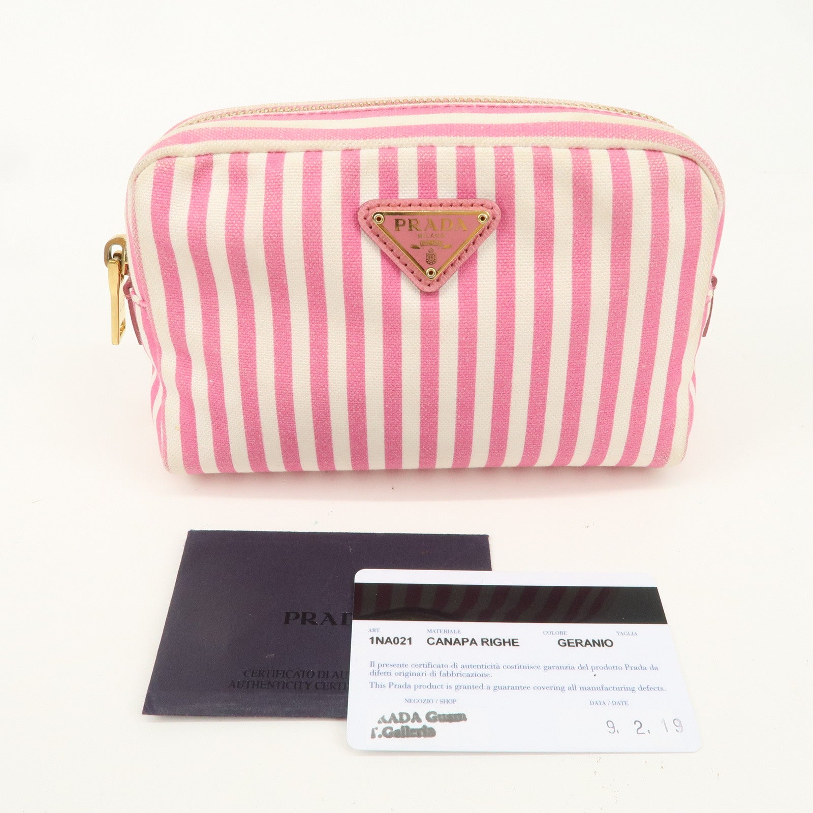 PRADA Capana Canvas Pouch Pink White Stripe 1NA021