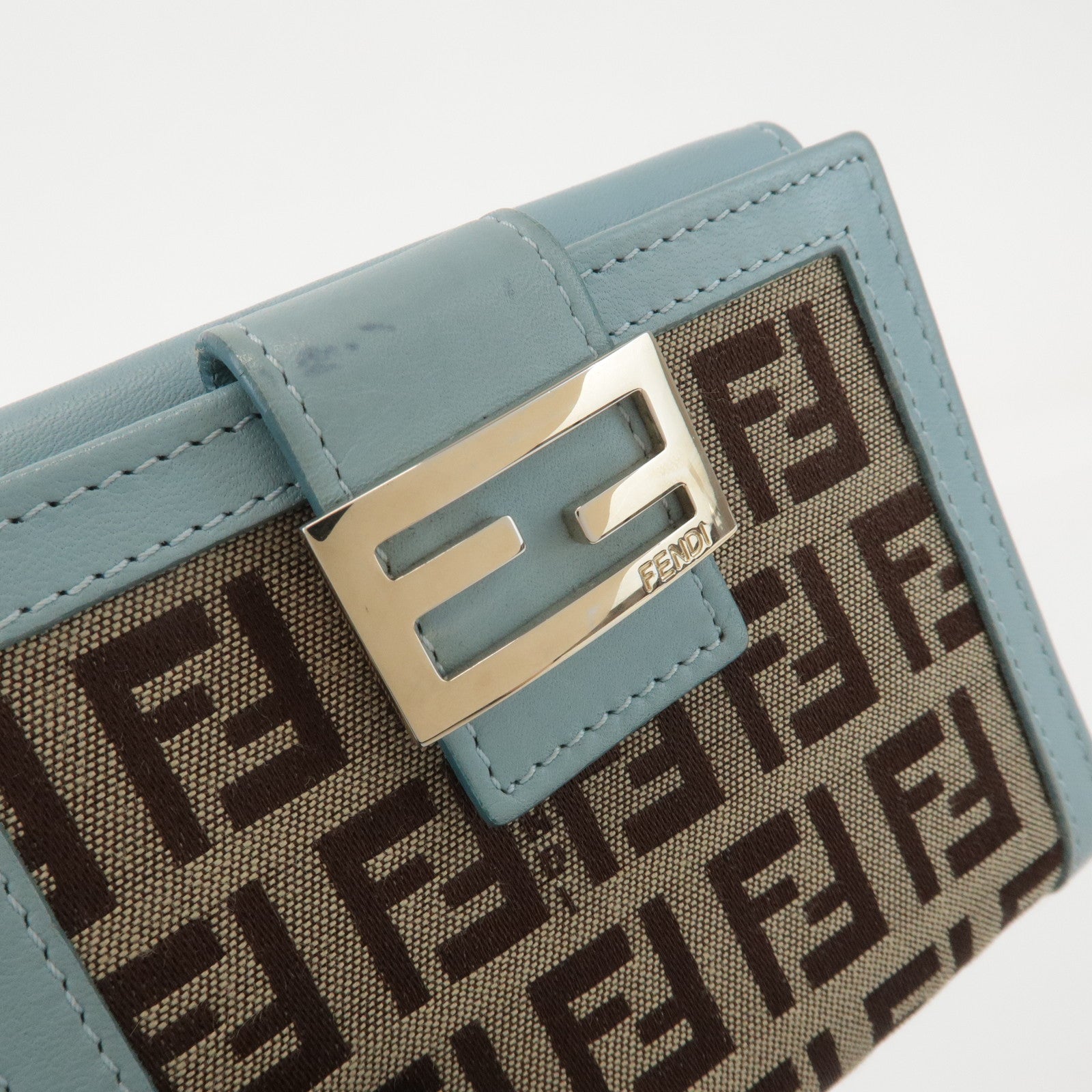 FENDI Zucchino Canvas Leather Set of 2 Wallet 8M0160 8M0188 Used