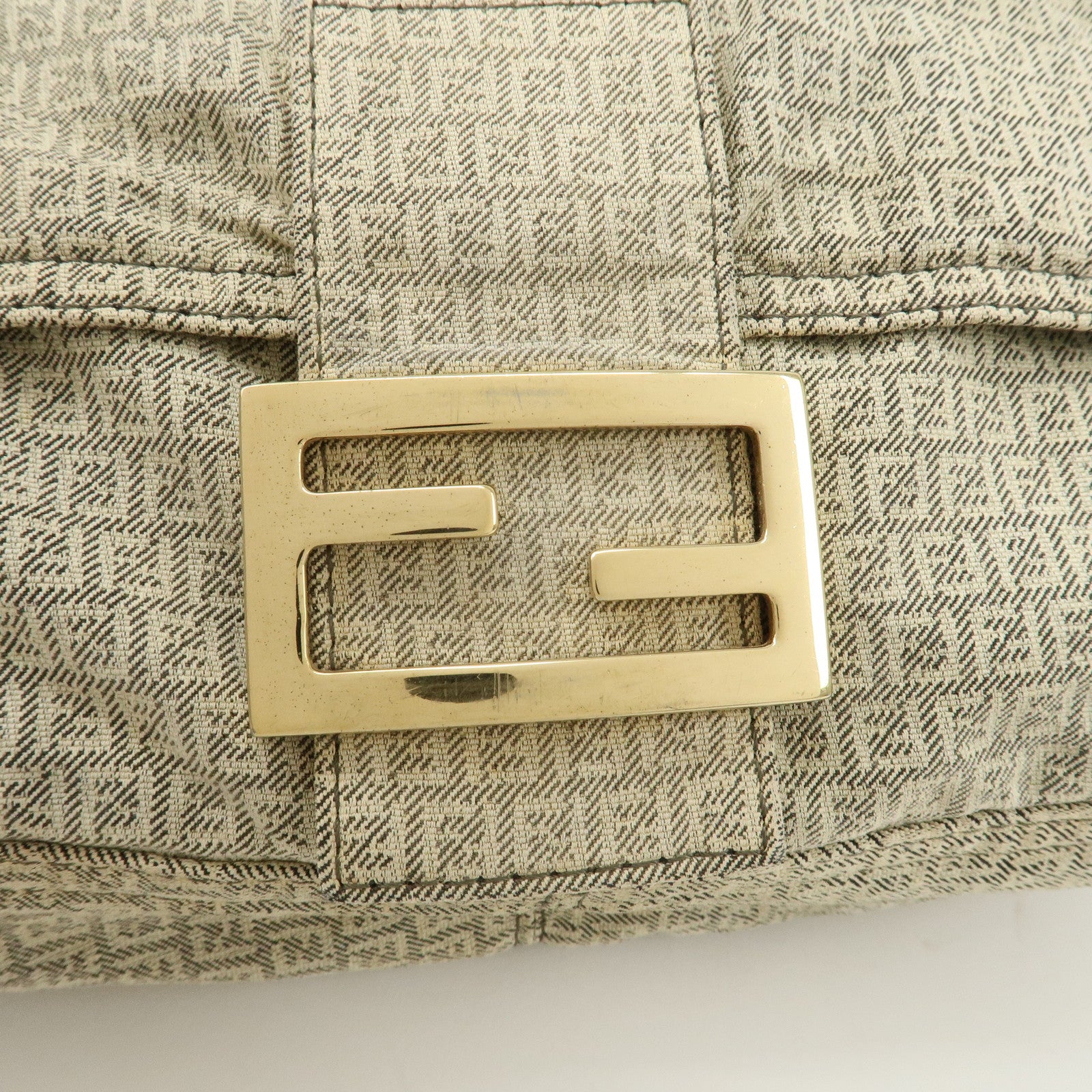 FENDI Mamma Baguette Micro FF Canvas Shoulder Bag Gray 8BR001 Used