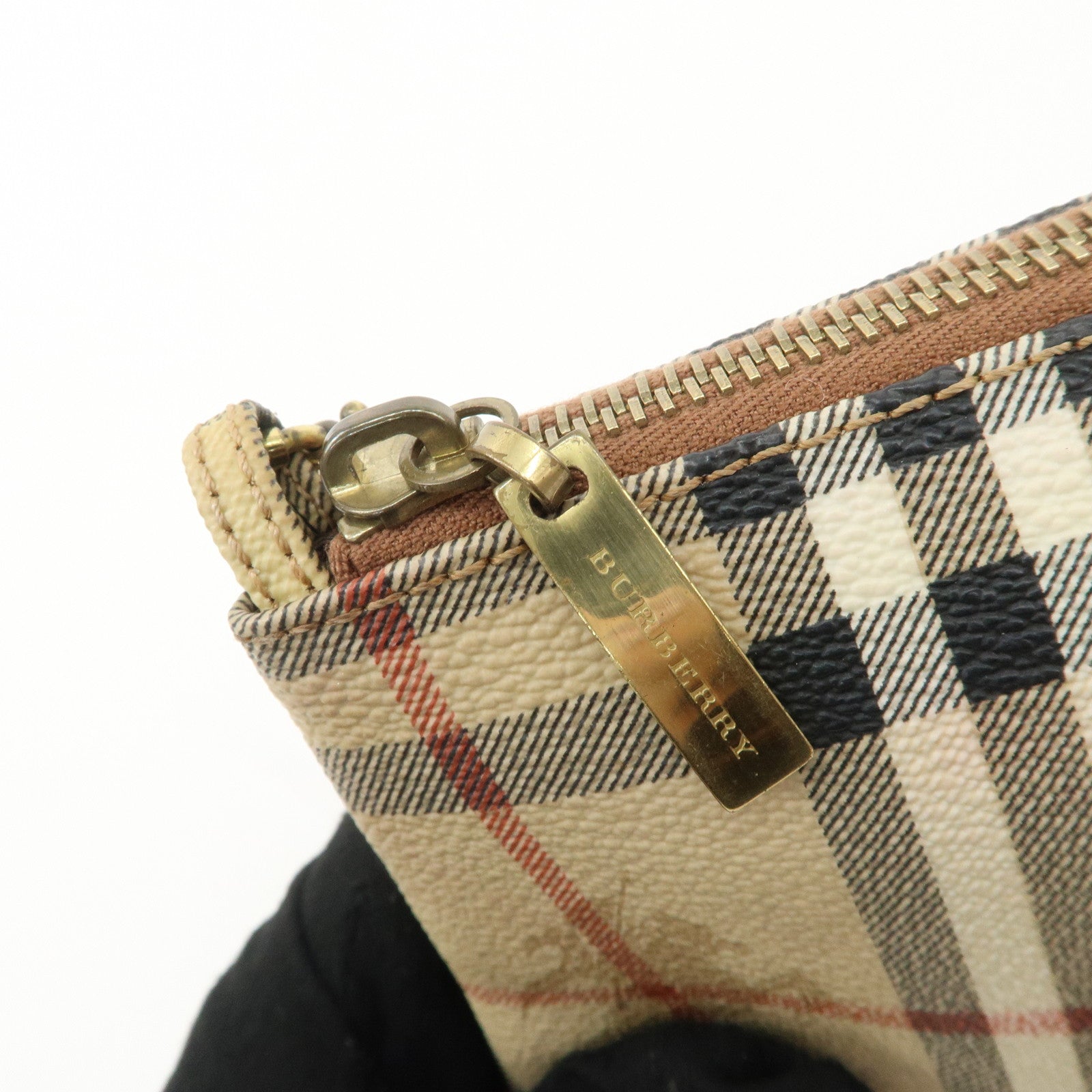 BURBERRY Leather Nova Plaid Shoulder Bag Beige Brown