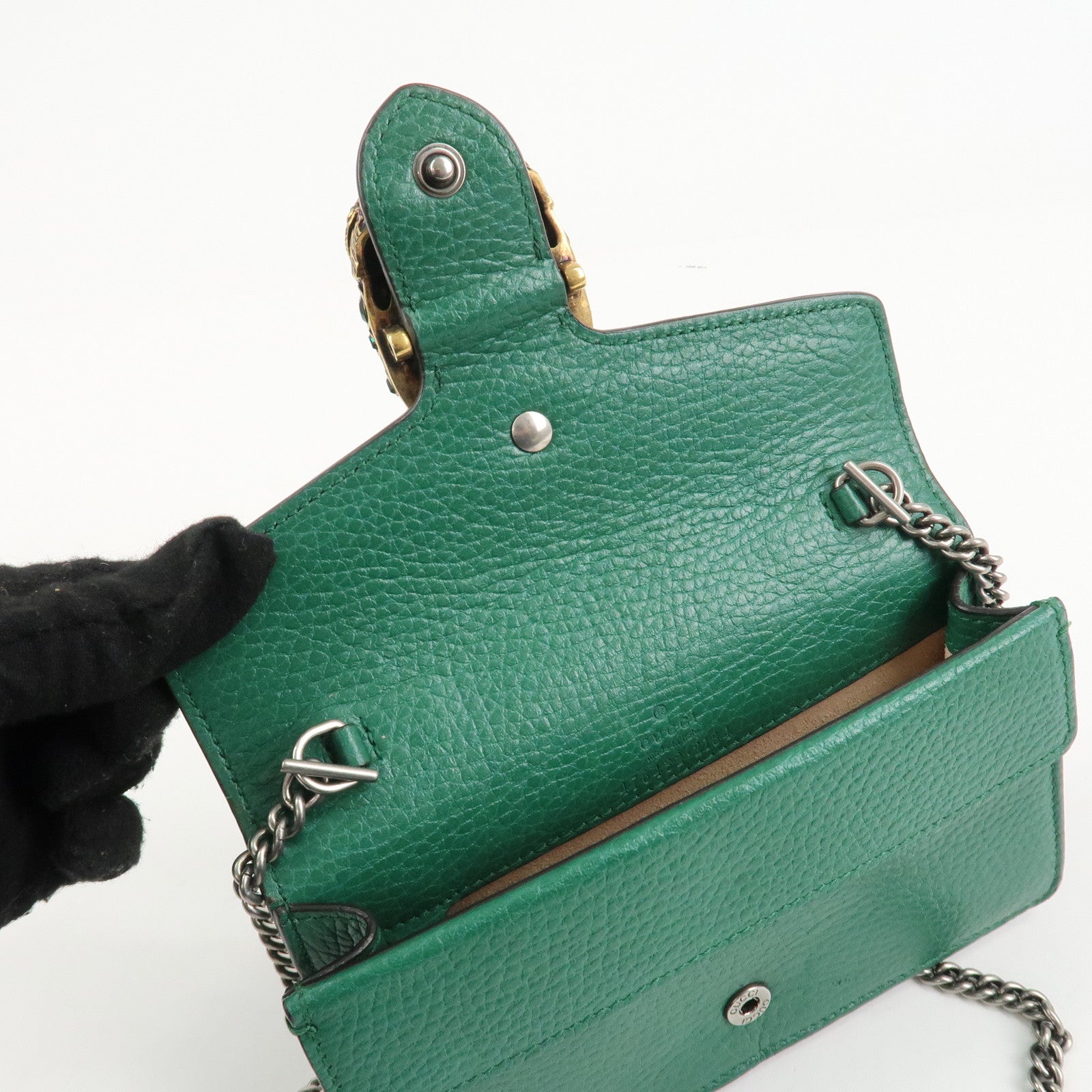 GUCCI Duonissos Leather Chain Shoulder Bag Green 476432