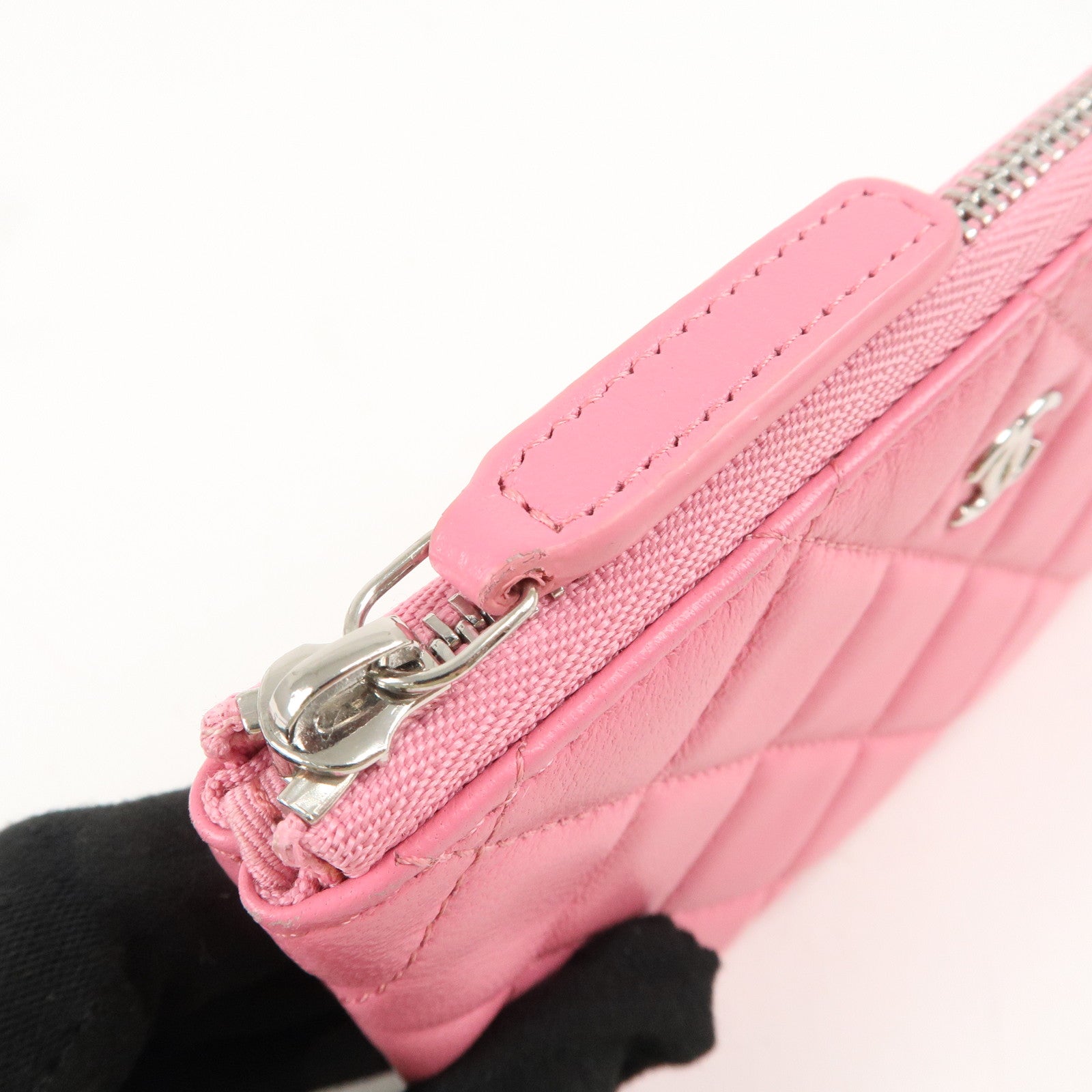 CHANEL Matelasse Lambskin Pouch Pink Silver Hardware