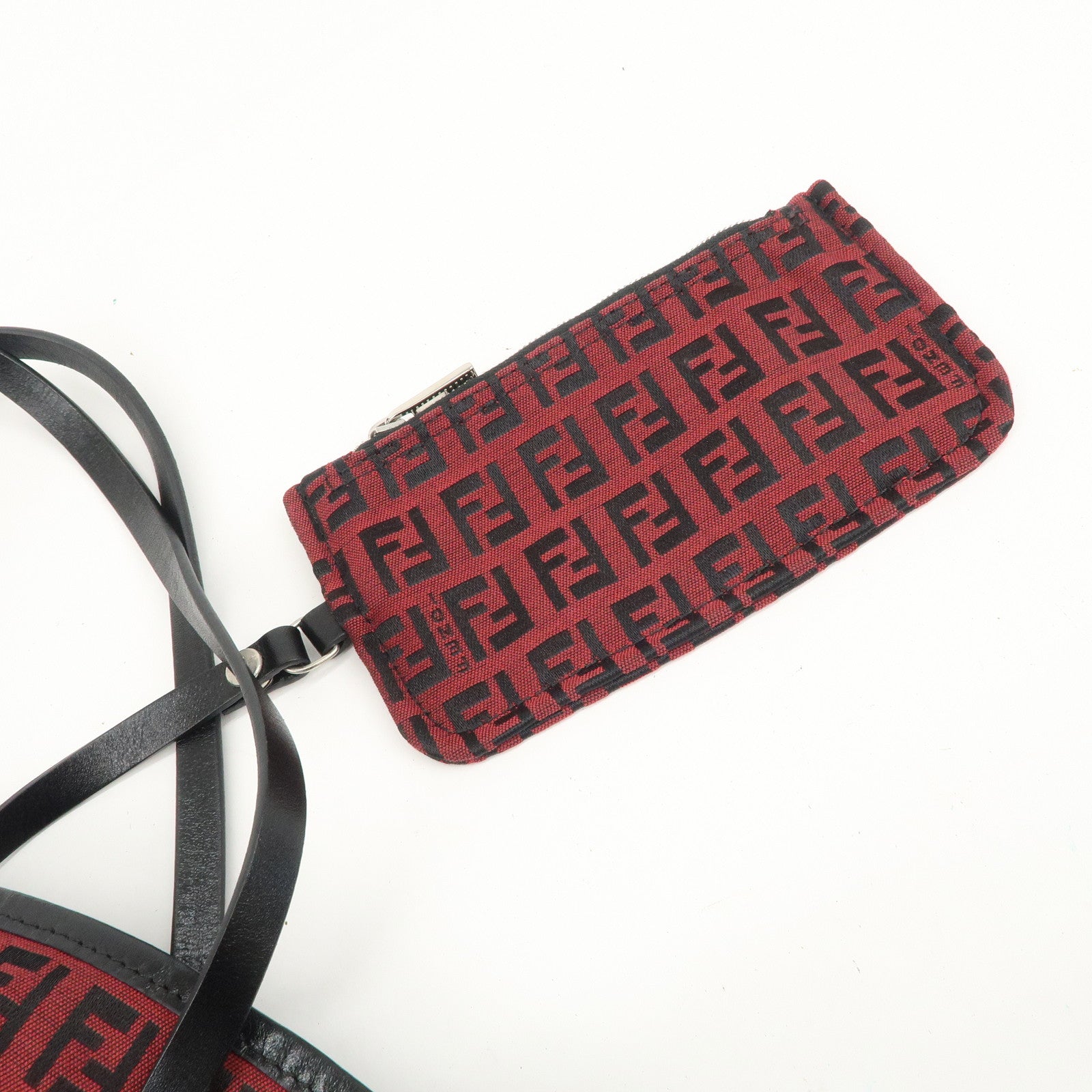 FENDI Zucchino Canvas Leather Mini Tote Bag Red Black 8BH056 Used