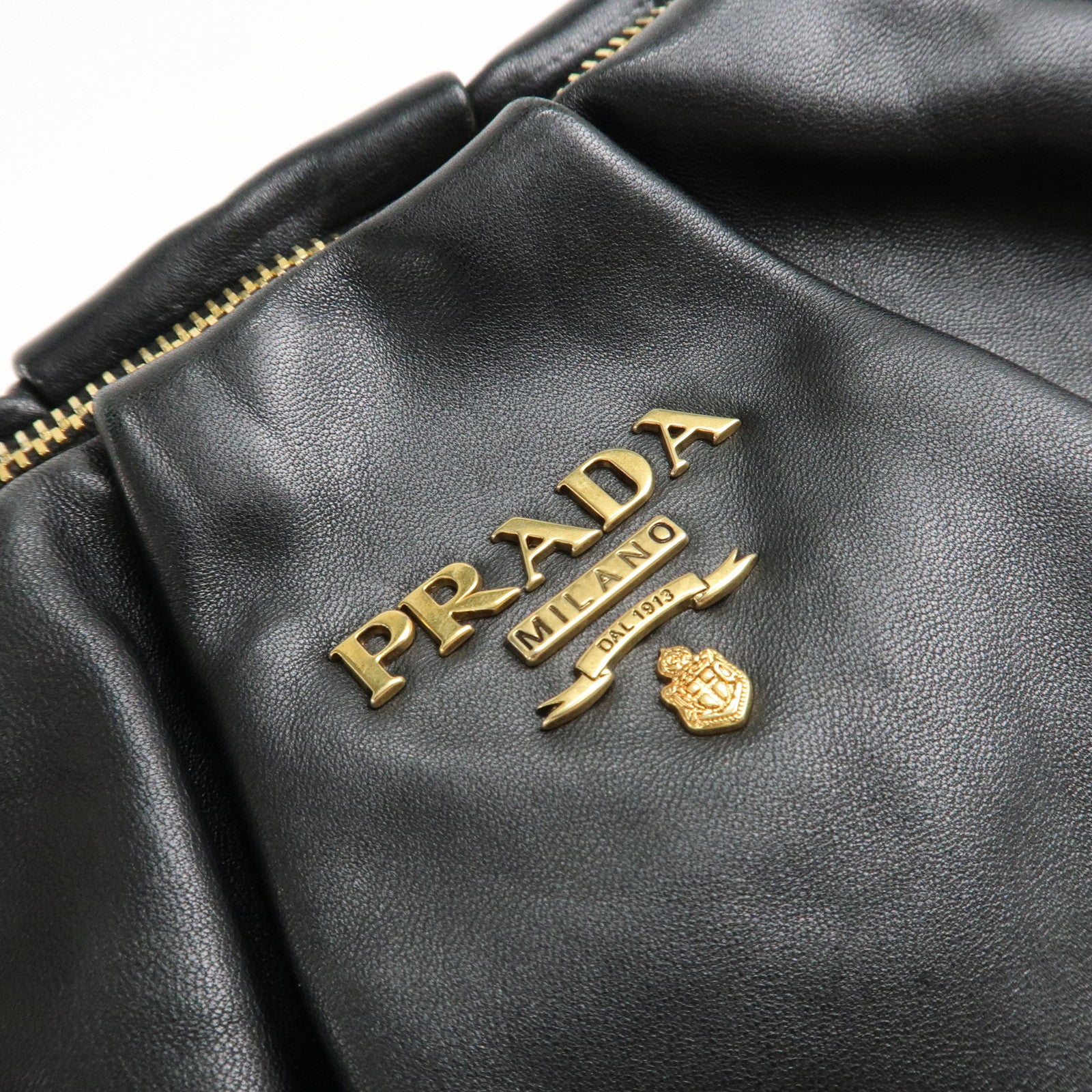 PRADA Leather Chain One-Shoulder Bag Black Gold Hardware