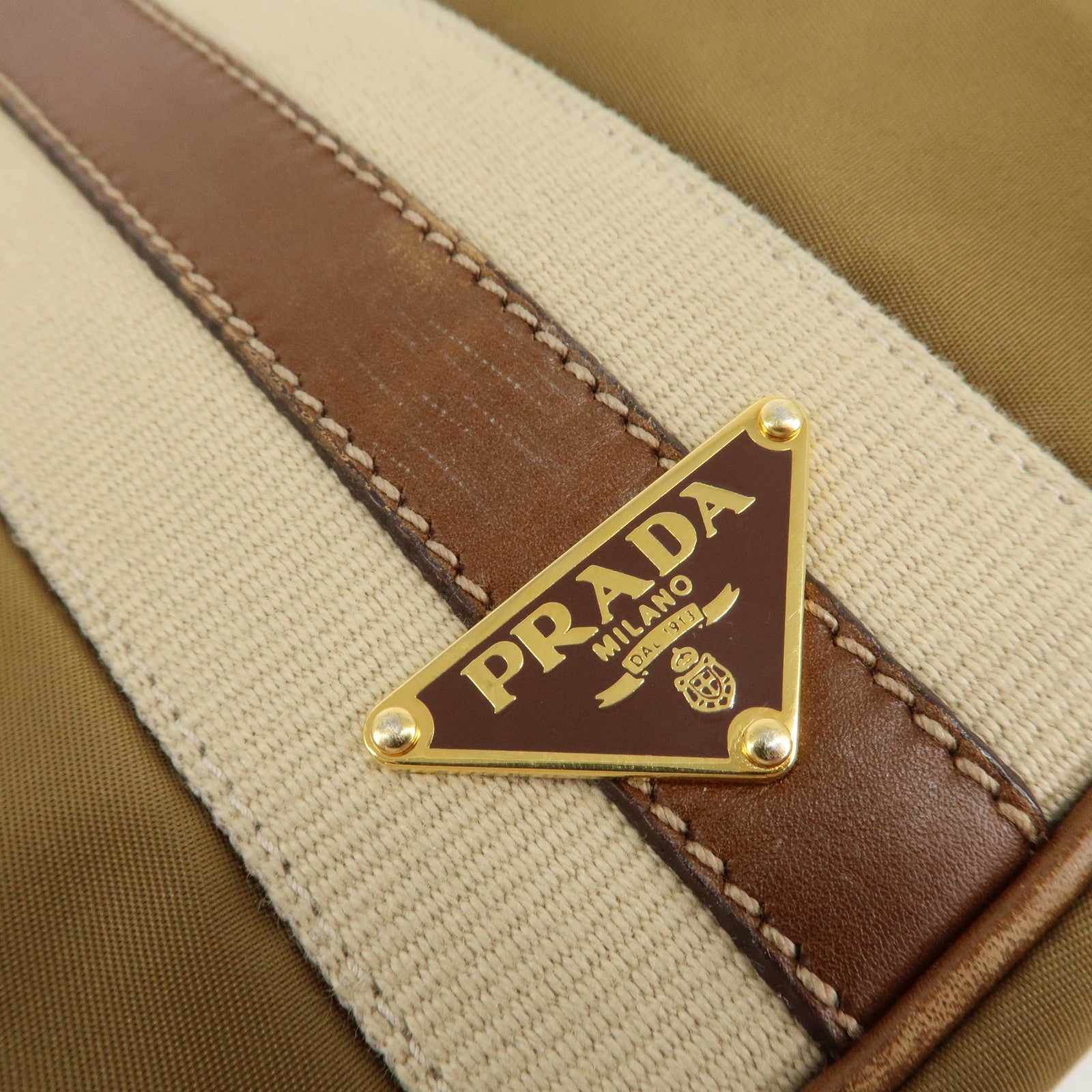 PRADA Nylon Leather One Shoulder Bag Beige Brown