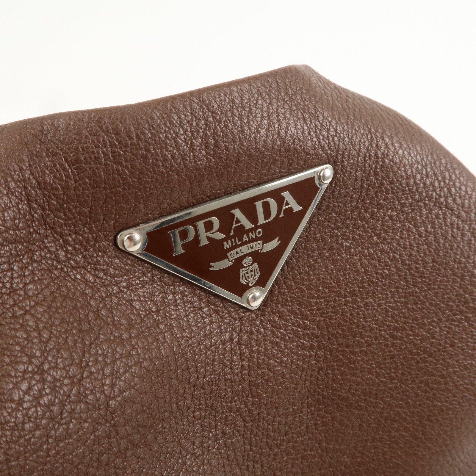 PRADA Logo Leather Shoulder Bag Hand Bag Brown