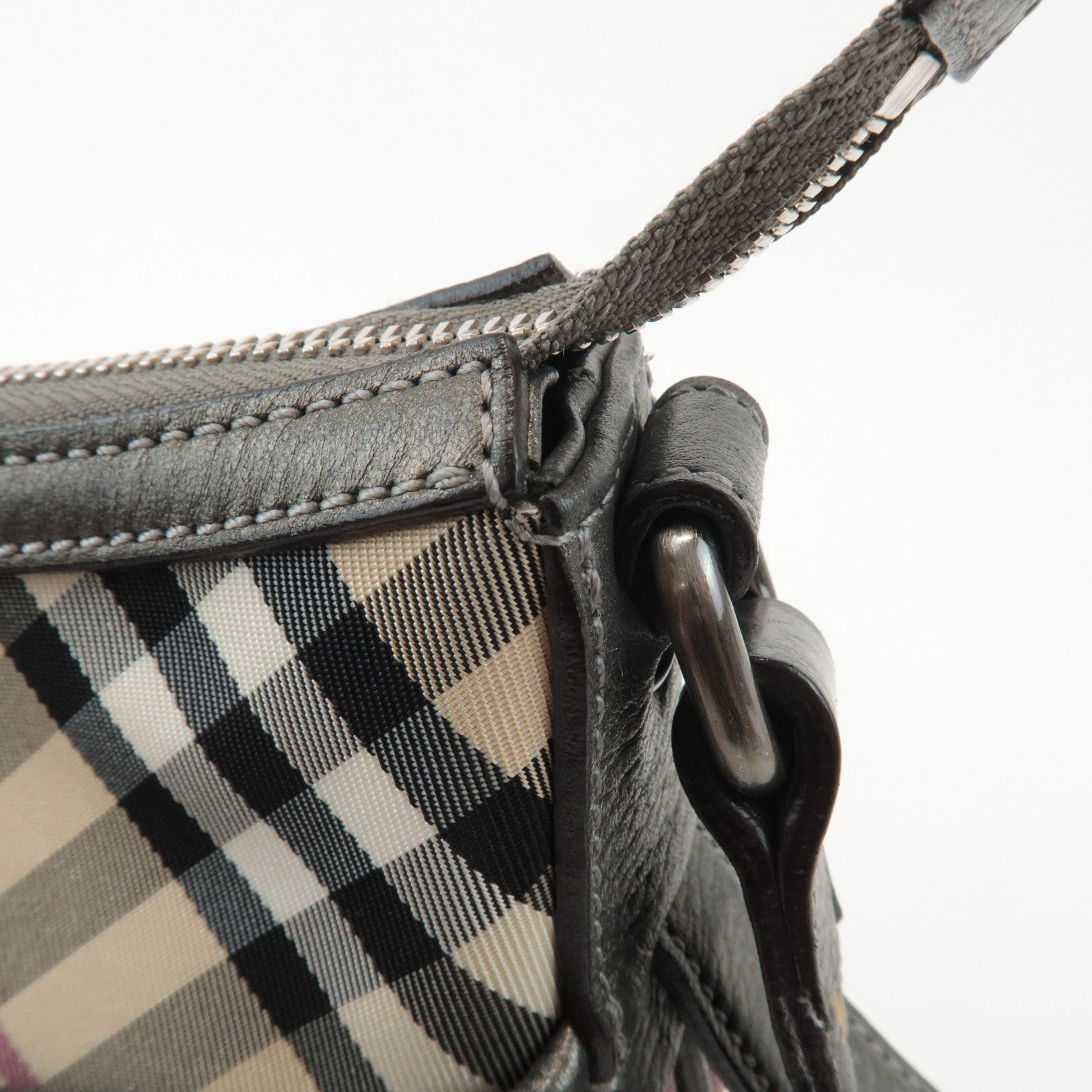 BURBERRY Nylon Leather Nova Plaid Shoulder Bag Crossbody Bag