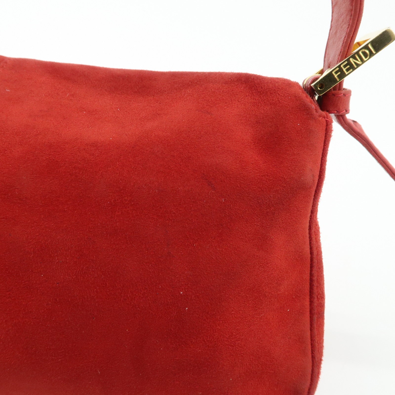 FENDI Mamma Baguette Suede Leather Shoulder Bag Red 26424 Used