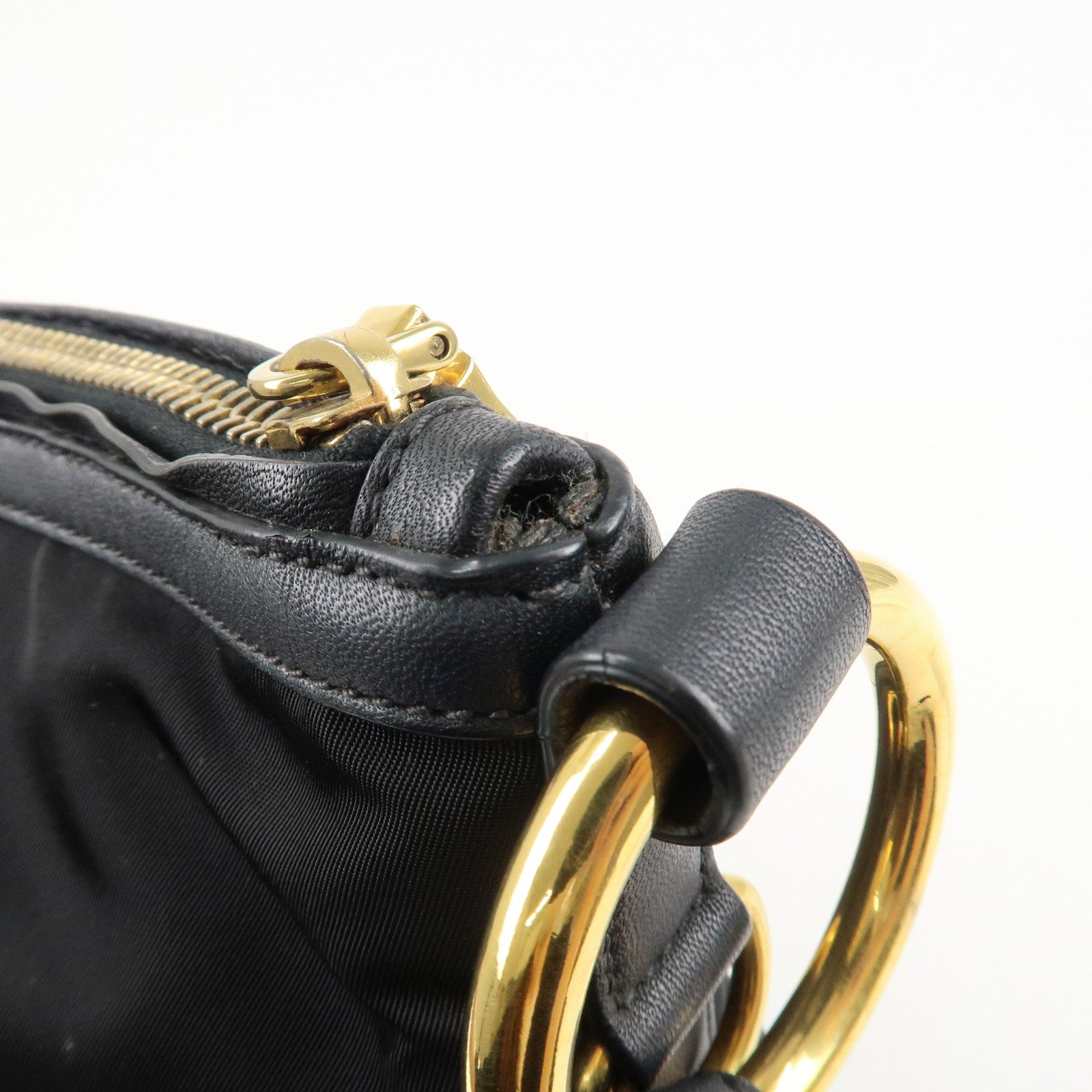 PRADA Nylon Leather Shoulder Bag Black Gold Hardware