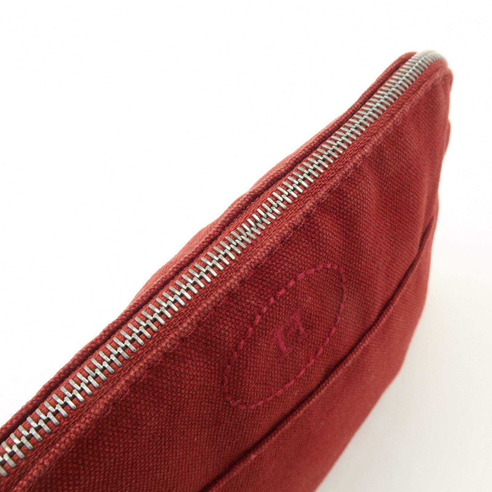 HERMES Canvas Leather Bolide Pouch PM Cosmetic Pouch Bordeaux Used