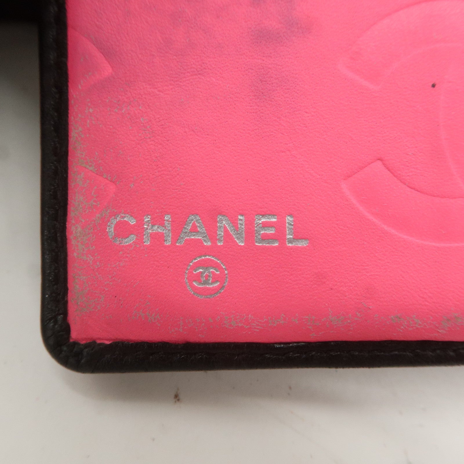 CHANEL Cambon Line Leather Bi-fold Wallet Black Pink A26720