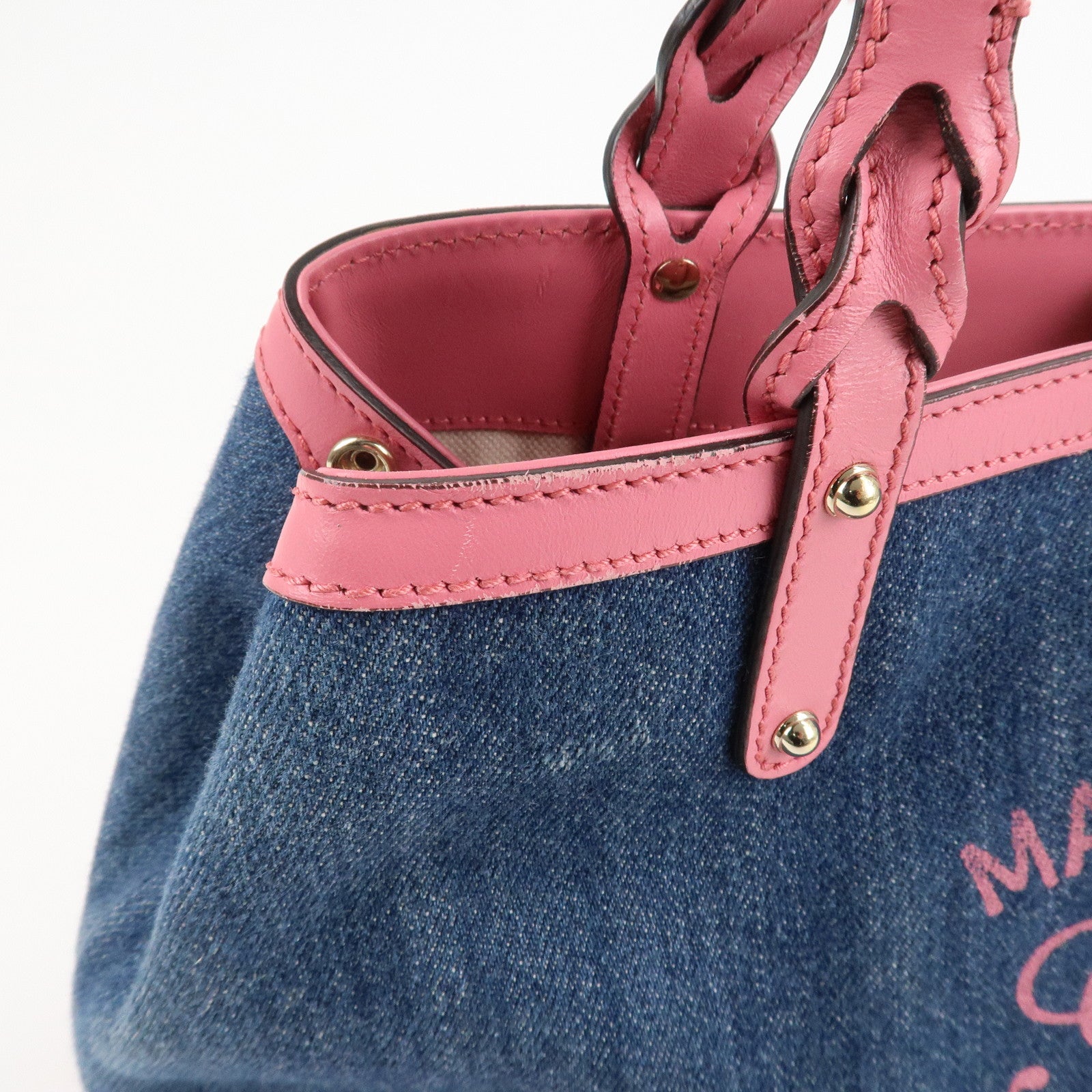 GUCCI Craft Denim Leather Tote Bag Hand Bag Blue Pink 348715 Used