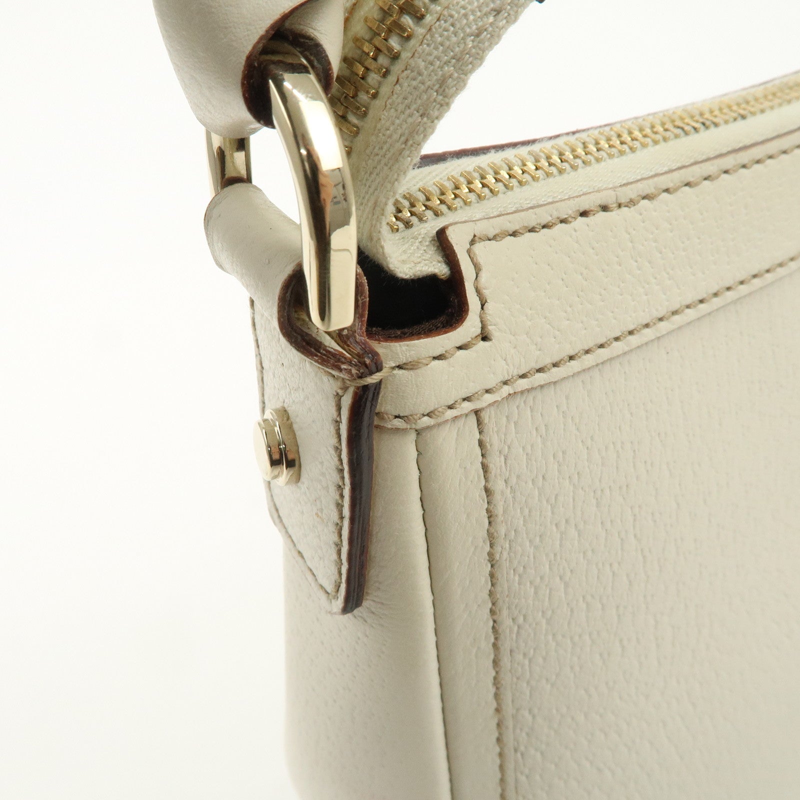 GUCCI Leather Shoulder Bag Hand Bag Gold HDW White 146244 Used