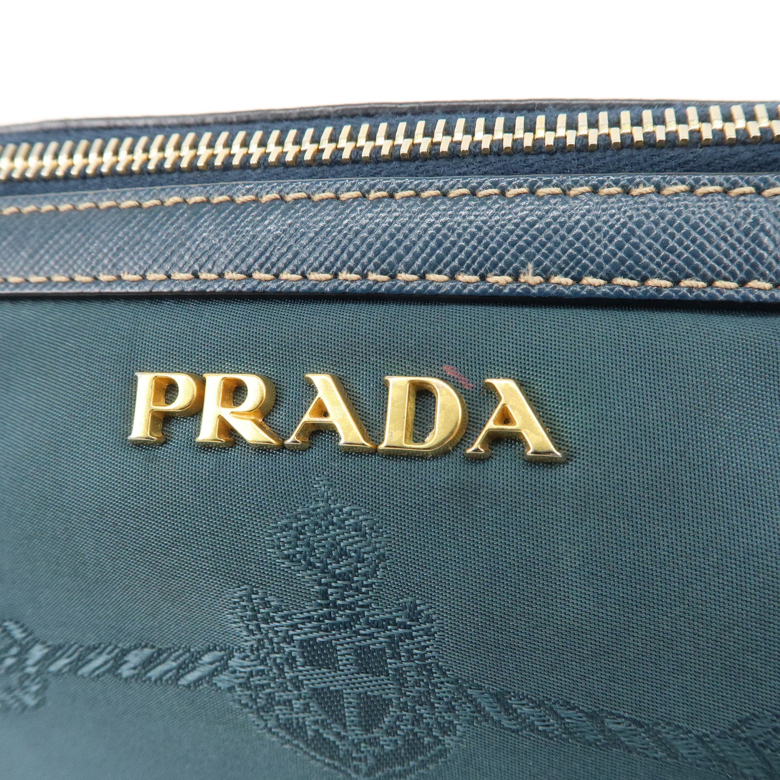 PRADA Nylon Leather Shoulder Bag Hand Bag Navy Gold HDW