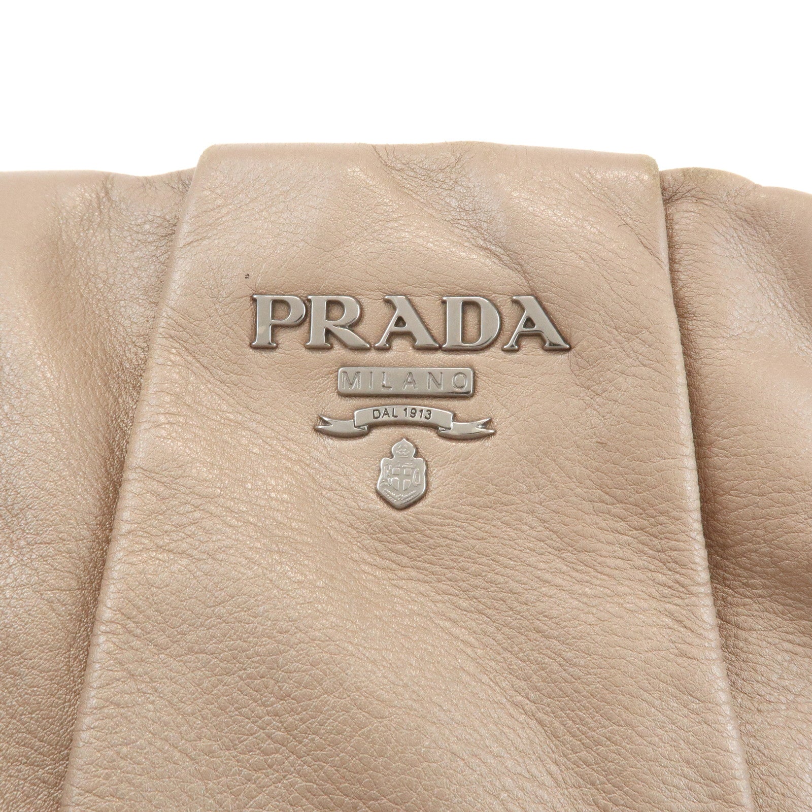 PRADA Leather Shoulder Bag Hand Bag Champaign Beige BR3975 Used