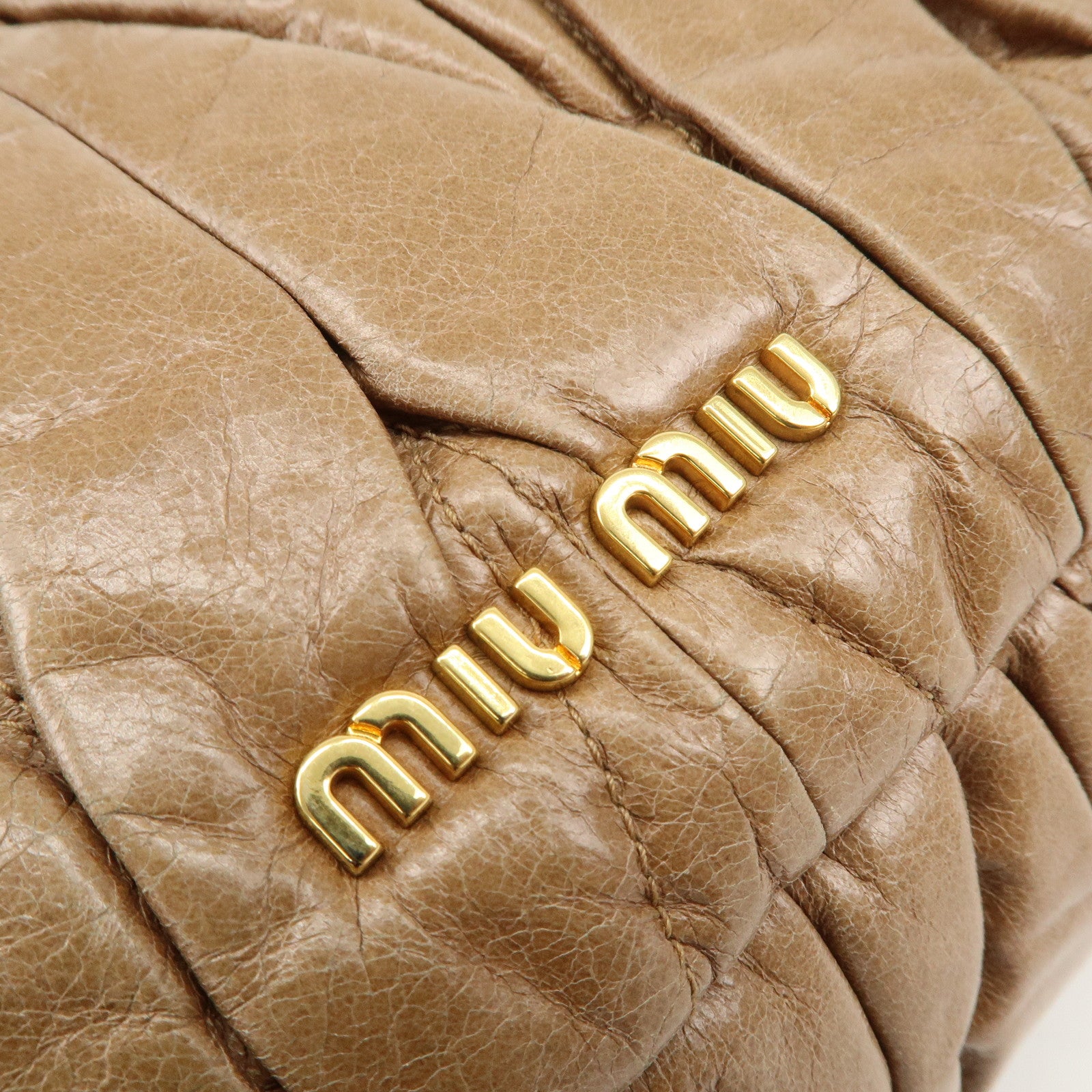 MIU MIU Matelasse Leather 2Way Hand Bag Brown Used