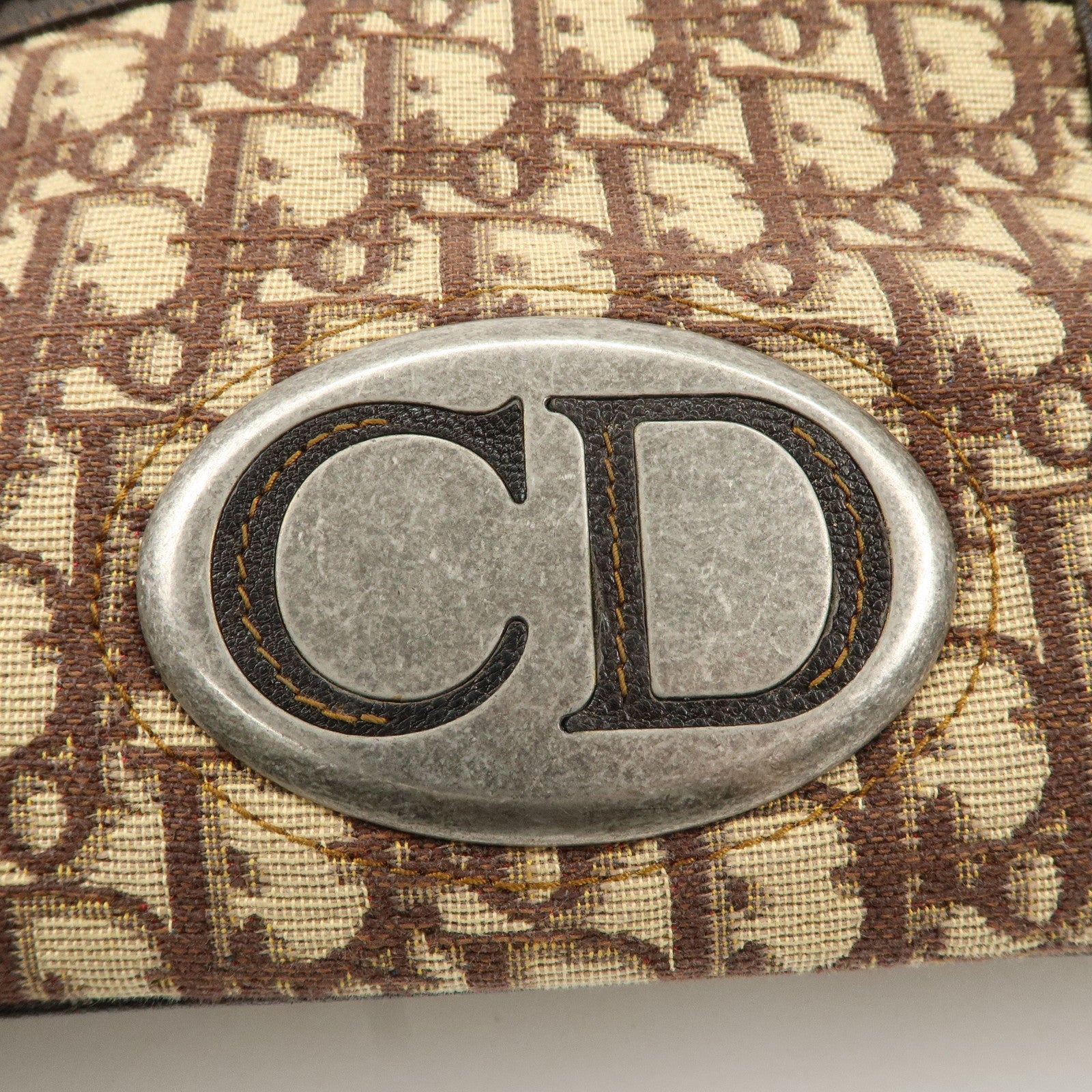 Christian Dior Logo Trotter Canvas Leather Boston Bag Beige Brown