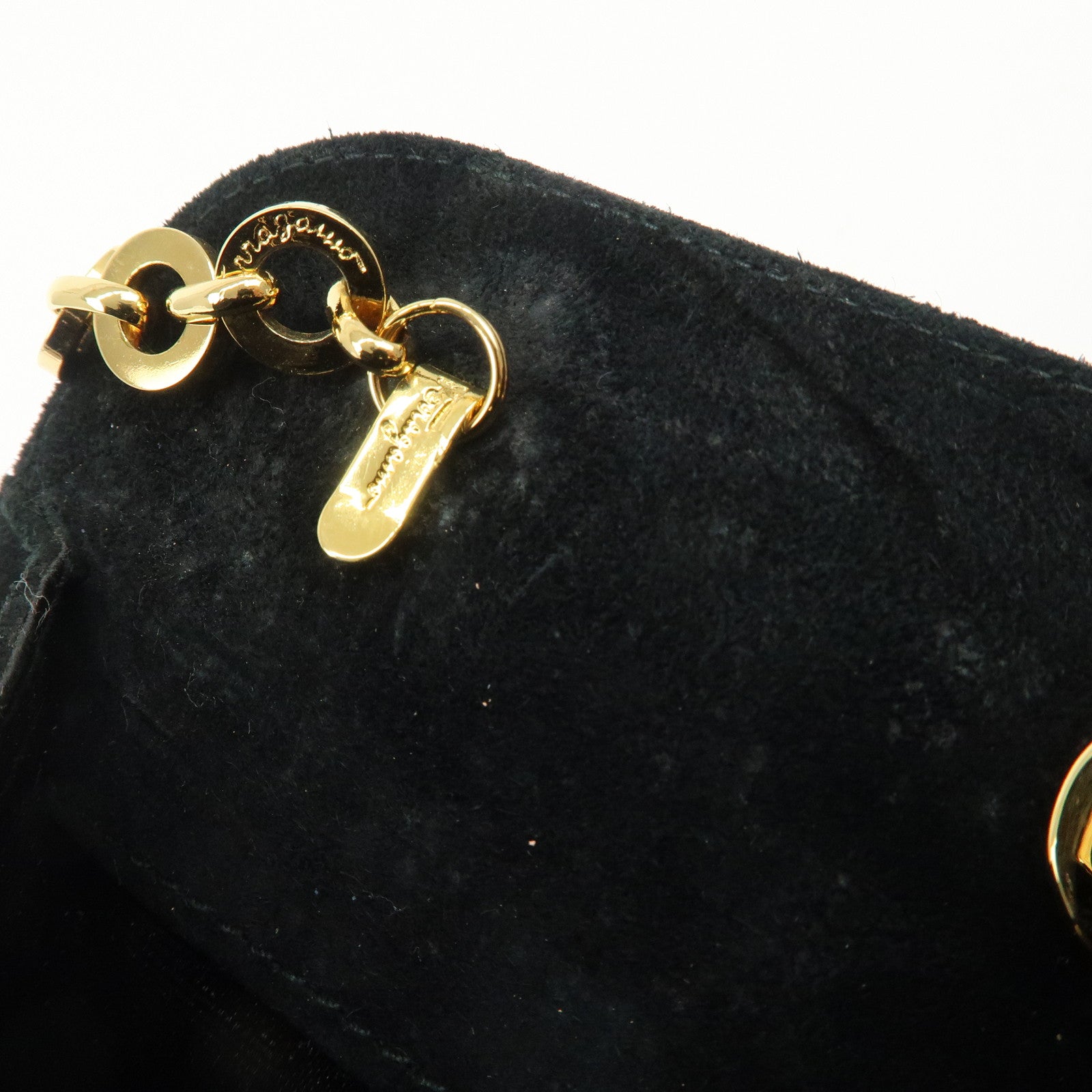 Salvatore Ferragamo Gancini Suede Chain Shoulder Black Bag