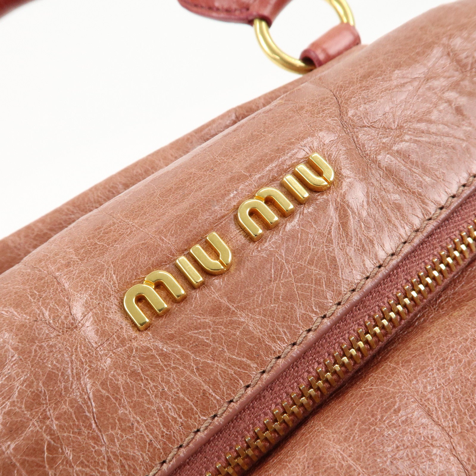 MIU MIU Leather 2Way Bag Hand Bag Pink Gold Hardware Used