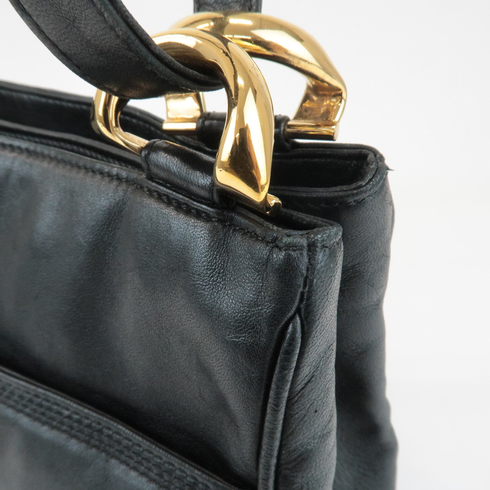 LOEWE Anagram Leather Shoulder Bag Black Gold Hardware Used