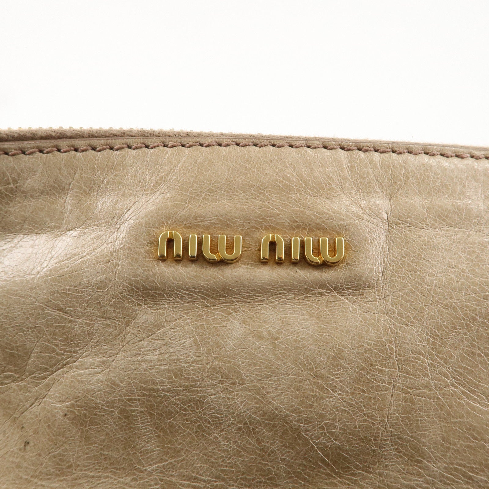 MIU MIU Leather Side Ribbon 2WAY Hand Shoulder Bag Beige PT0438