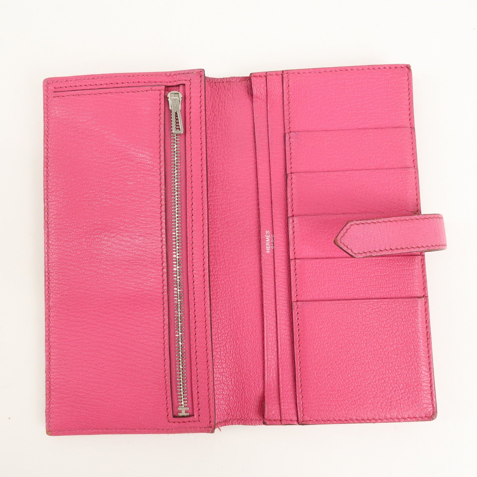 HERMES Leather Bearn Soufflet N engraved (around 2010) Wallet Pink