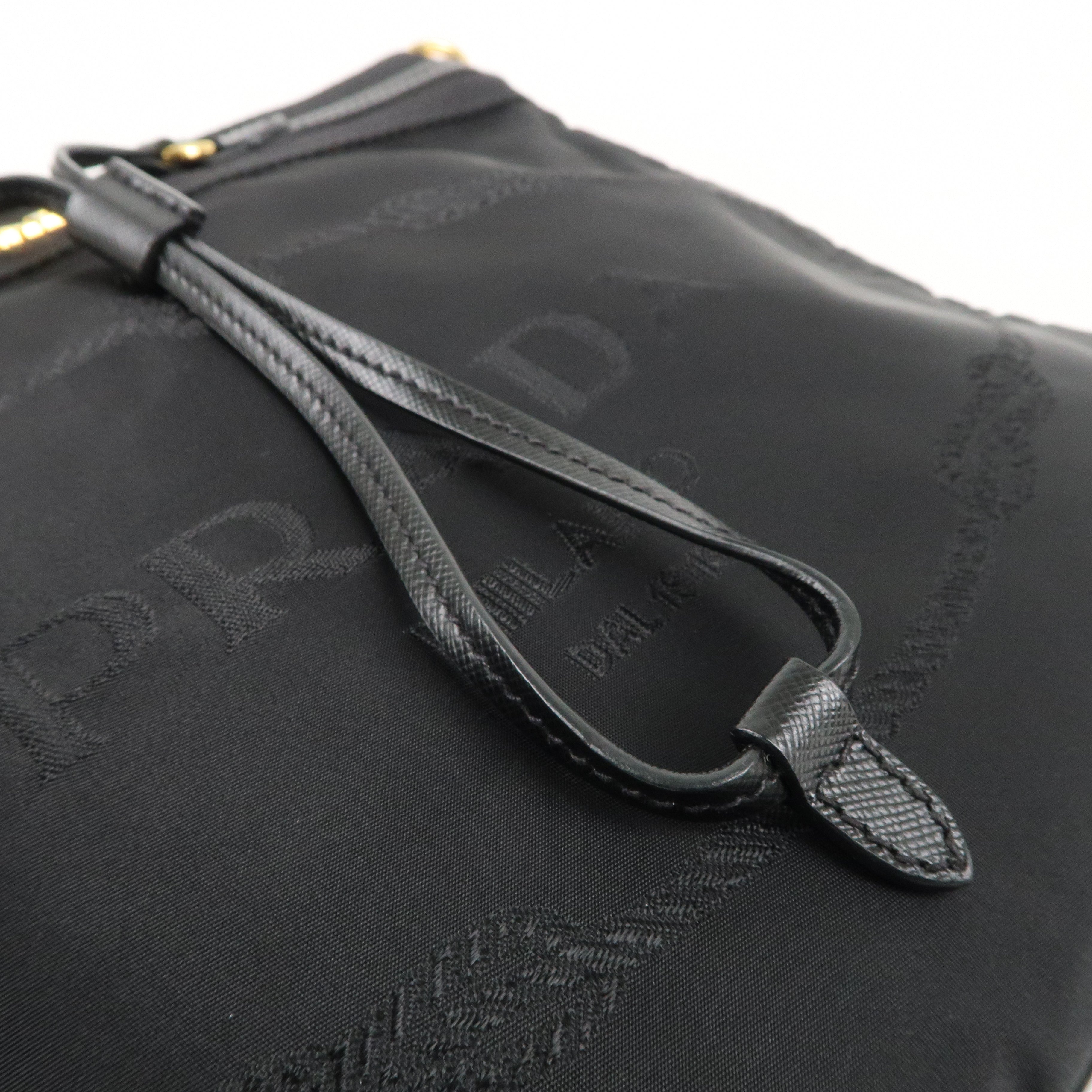 PRADA Logo Nylon Saffiano Leather Shoulder Bag Black