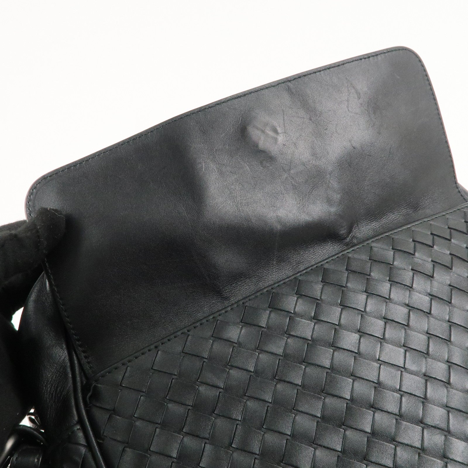 BOTTEGA VENETA Intrecciato Leather Shoulder Bag Black 180215