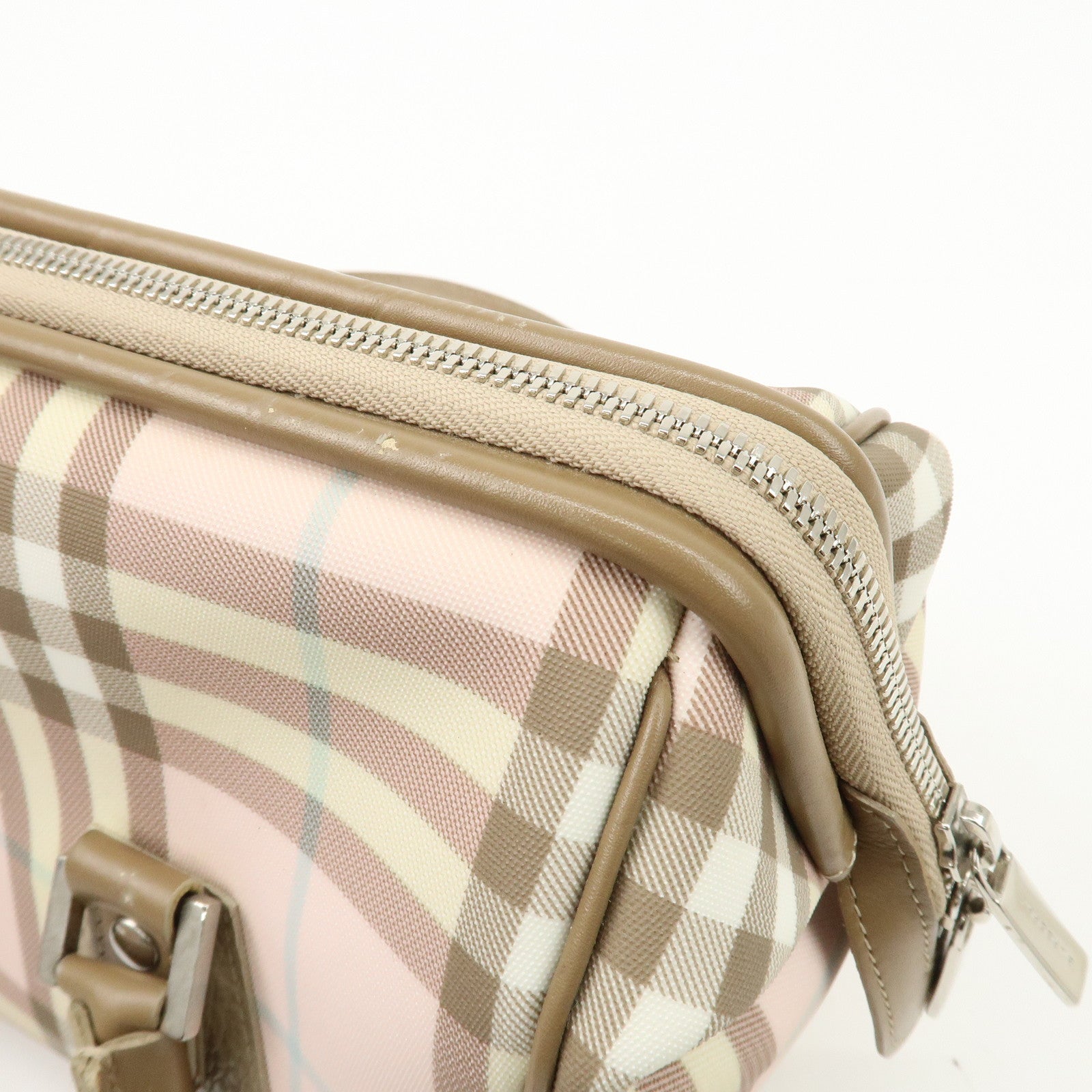 BURBERRY PVC Leather Nova Plaid Shoulder Bag Hand Bag Beige Pink