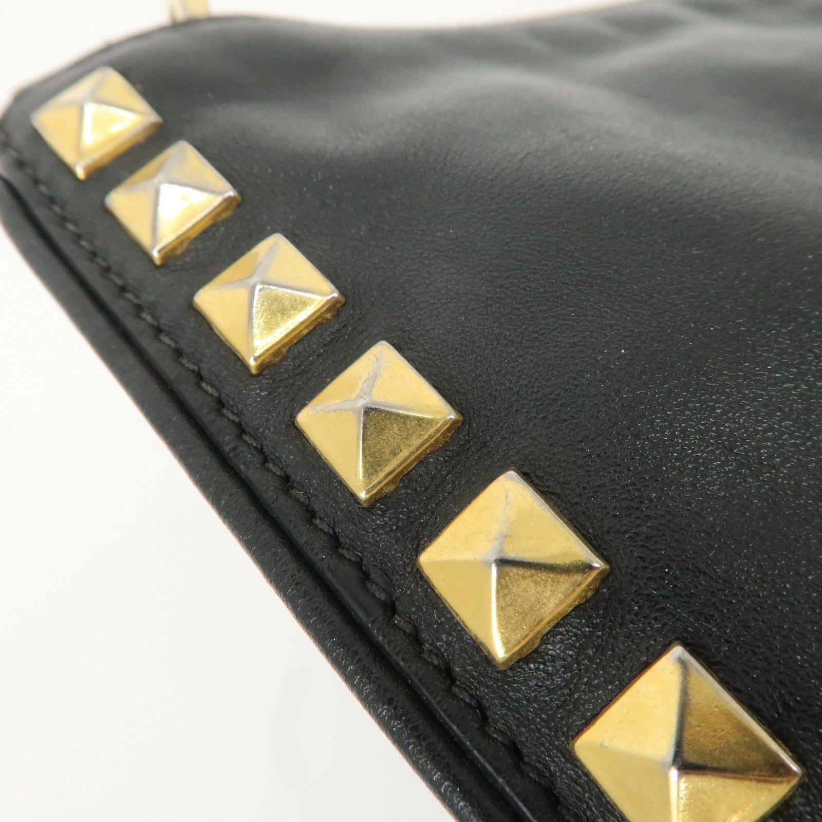 MIU MIU Leather Clutch Bag Hand Bag Black Gold Hardware Used