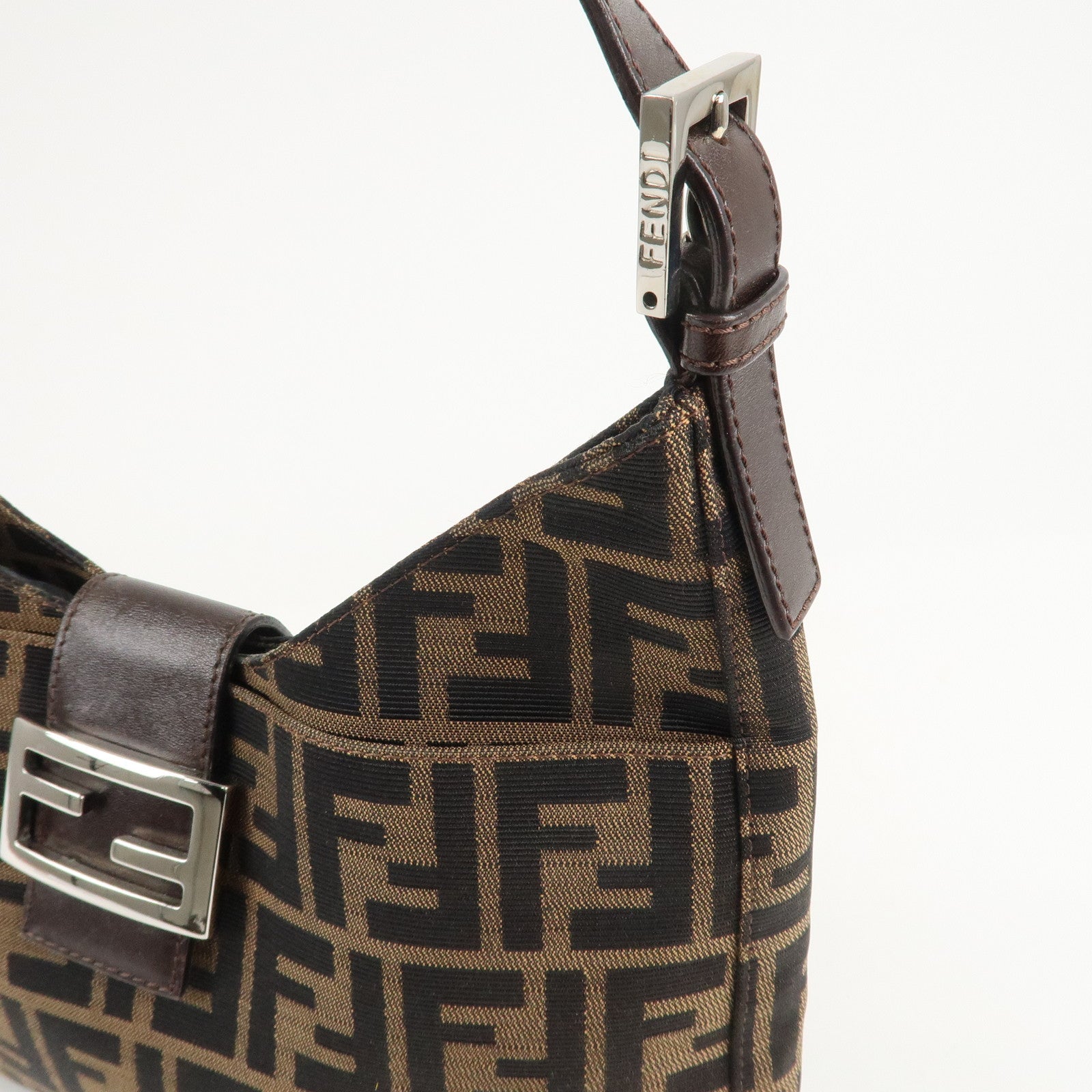 FENDI Zucca Canvas Leather Shoulder Bag Brown 26569 Used