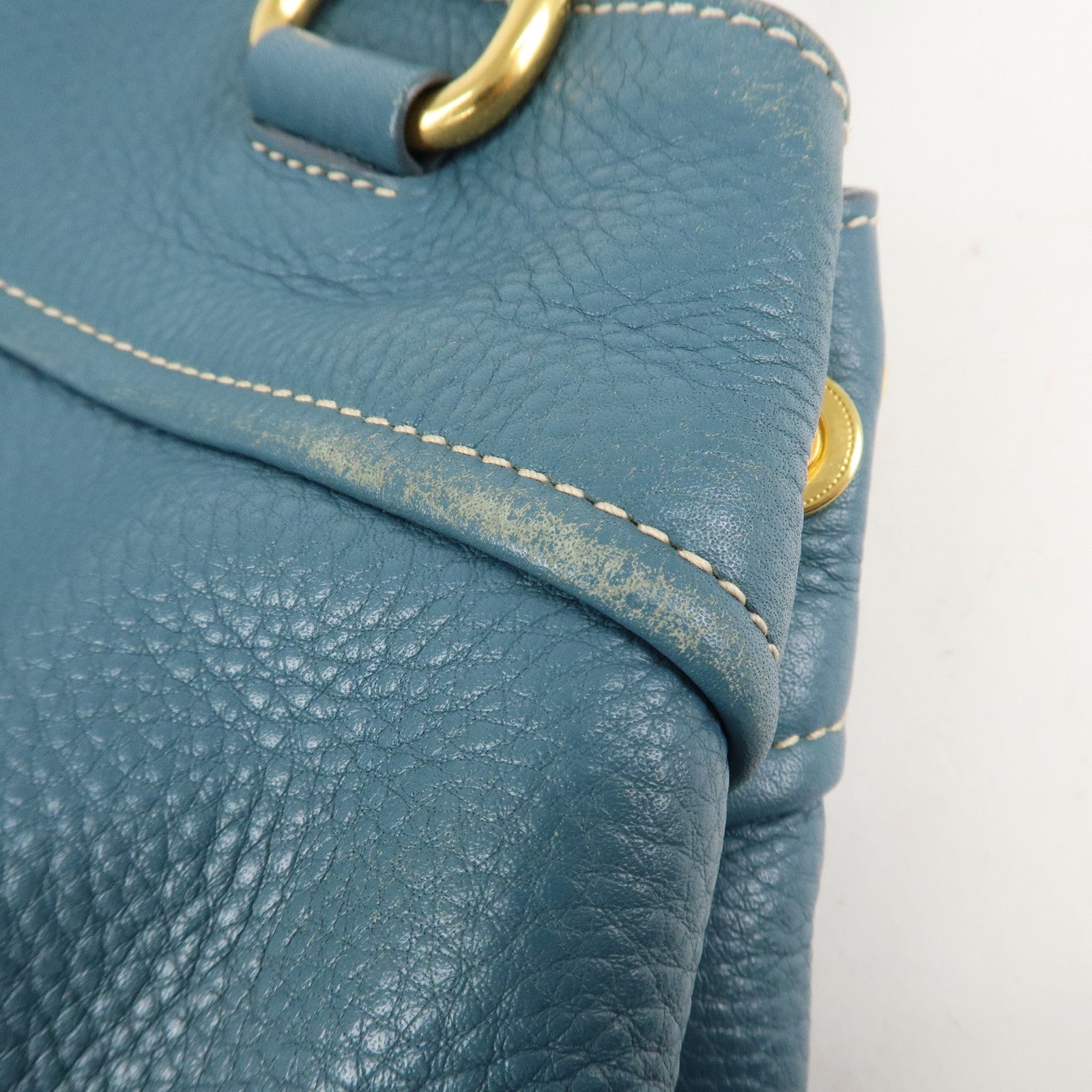 PRADA Leather 2Way Bag Hand Bag Shoulder Bag Blue Gold HDW Used