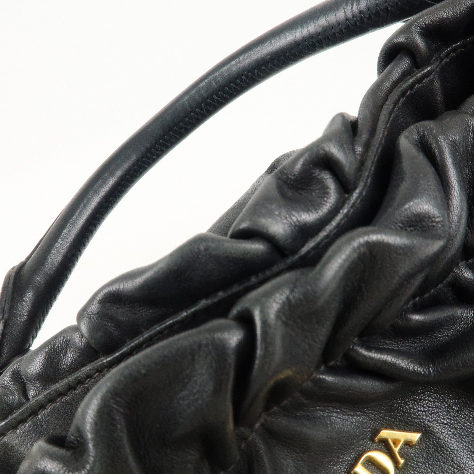 PRADA Leather Shoulder Bag Hand Bag Black Gold Hardware Used