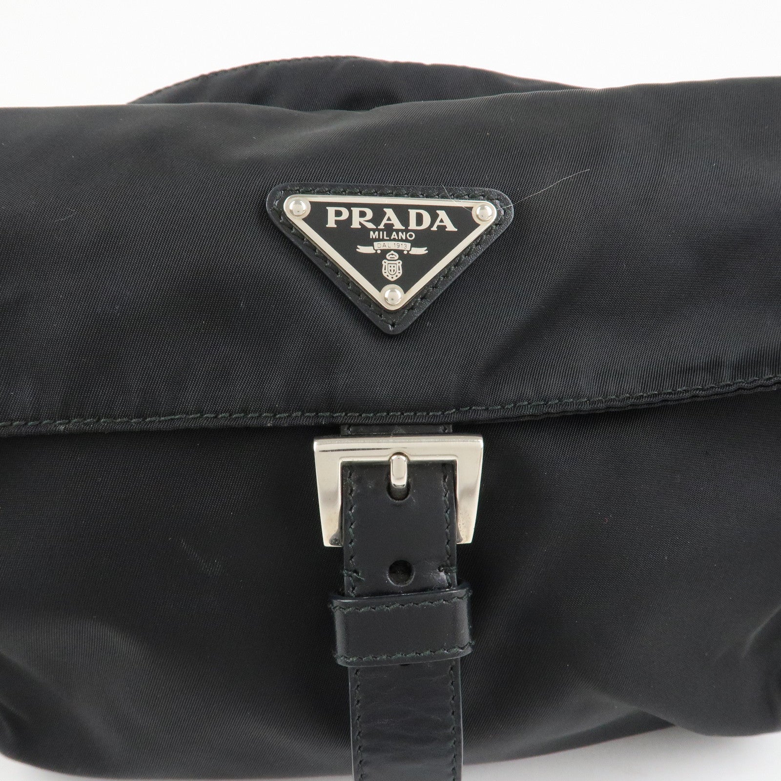 PRADA Triangle Logo Nylon Leather Shoulder Bag Black Used