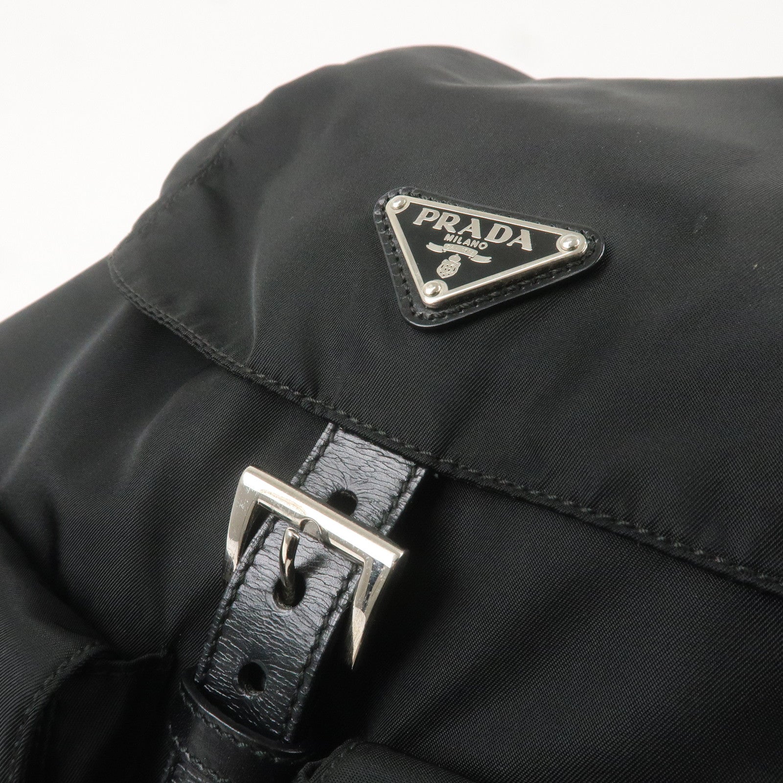 PRADA Logo Nylon Leather Backpack Ruck Sack NERO Black BZ2811