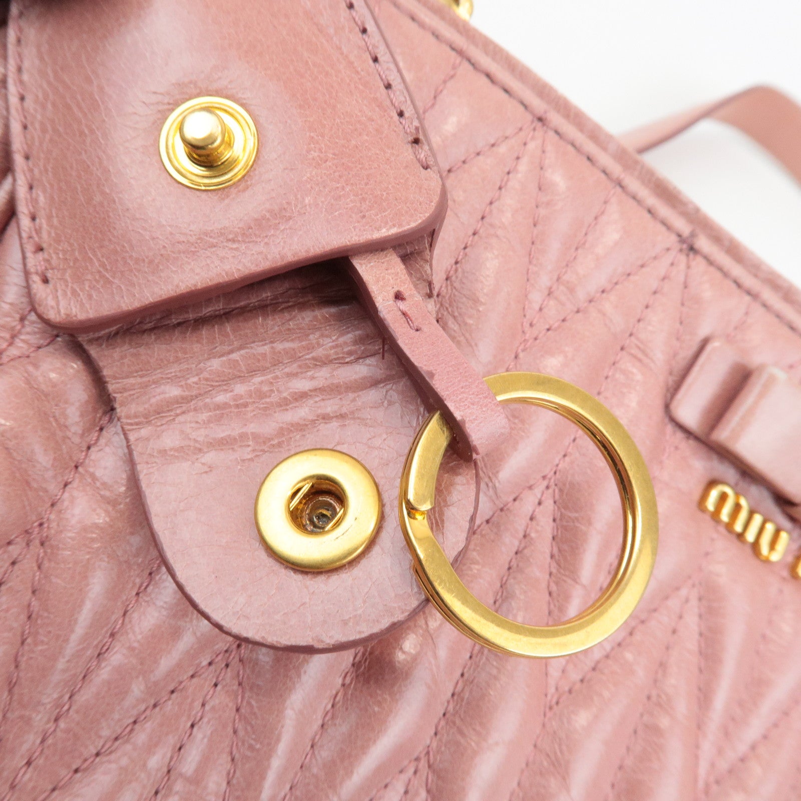 MIU MIU Leather Ribbon Gathered Shoulder Bag Pink RR1937