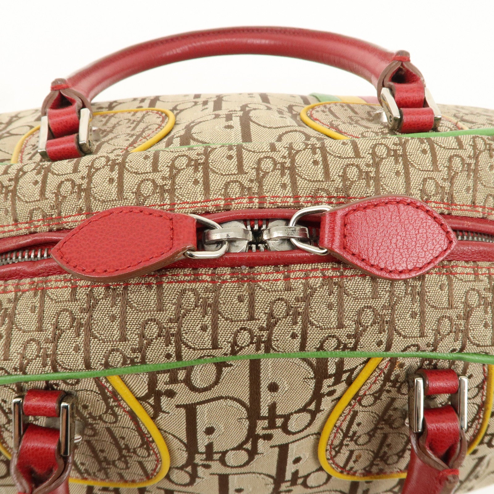 Christian Dior Trotter Rasta Canvas Leather Hand Bag Beige