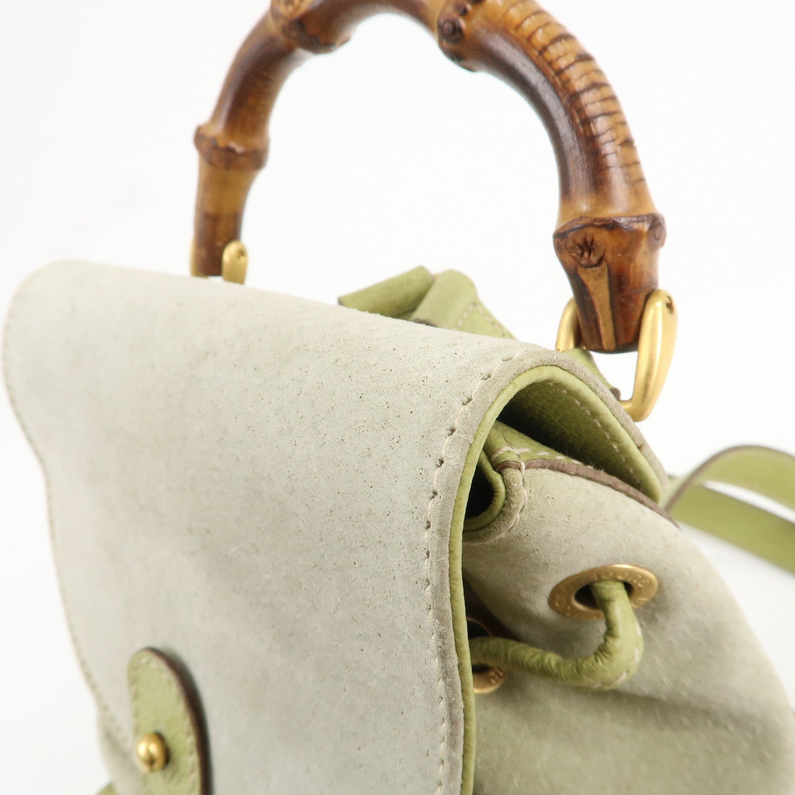 GUCCI Bamboo Suede Leather Backpack Light Green 003.1956.0030