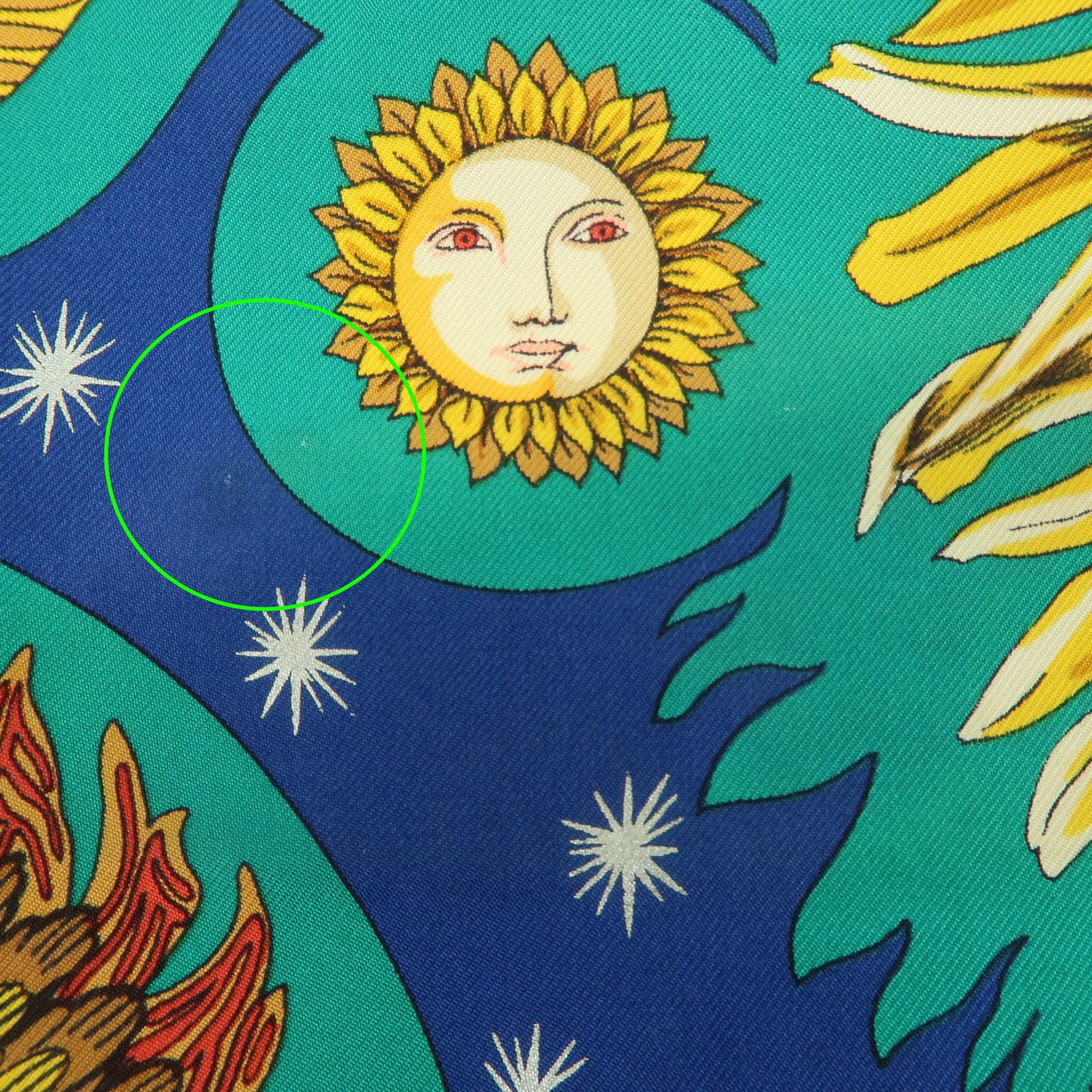 HERMES Carre 90 Silk 100% Scarf LE ROY SOLEIL Blue Green Gold Used