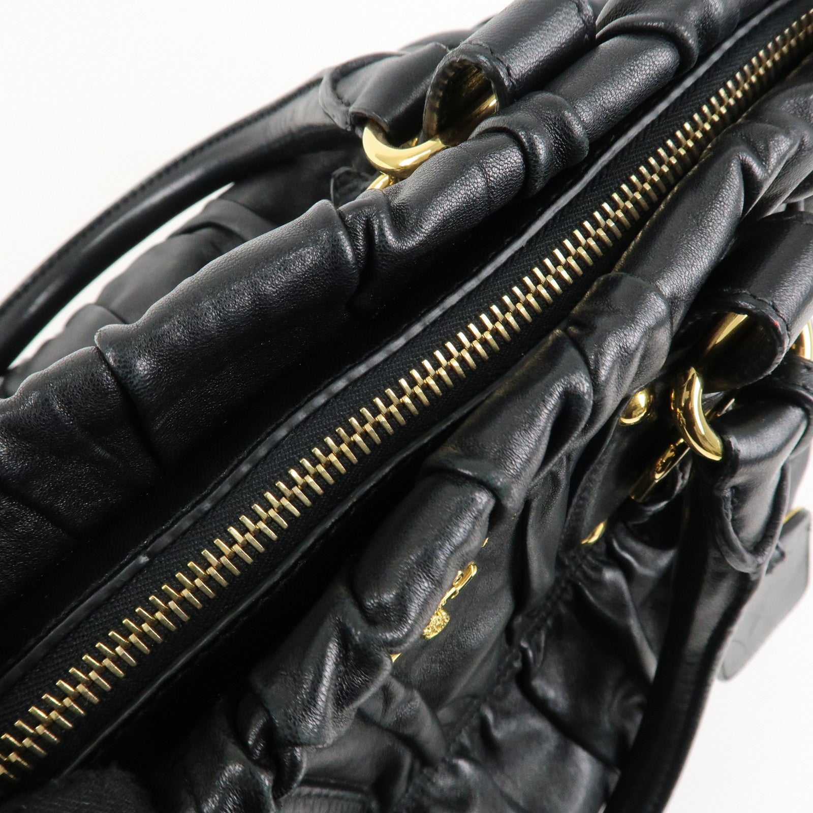 PRADA Leather 2way Bag Hand bag Black Gold Hardware Used