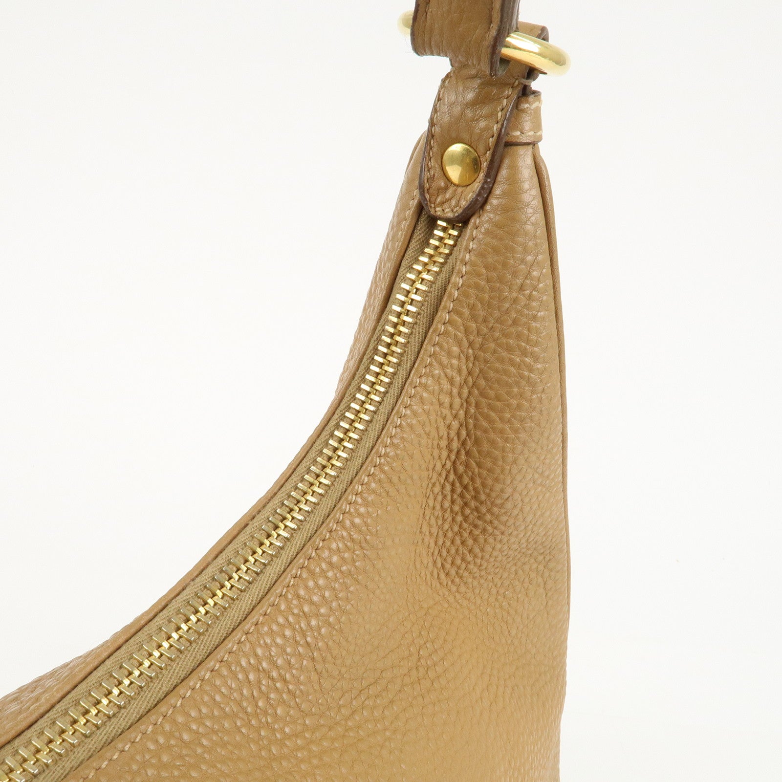 PRADA Leather Shoulder Bag Hand Bag Beige