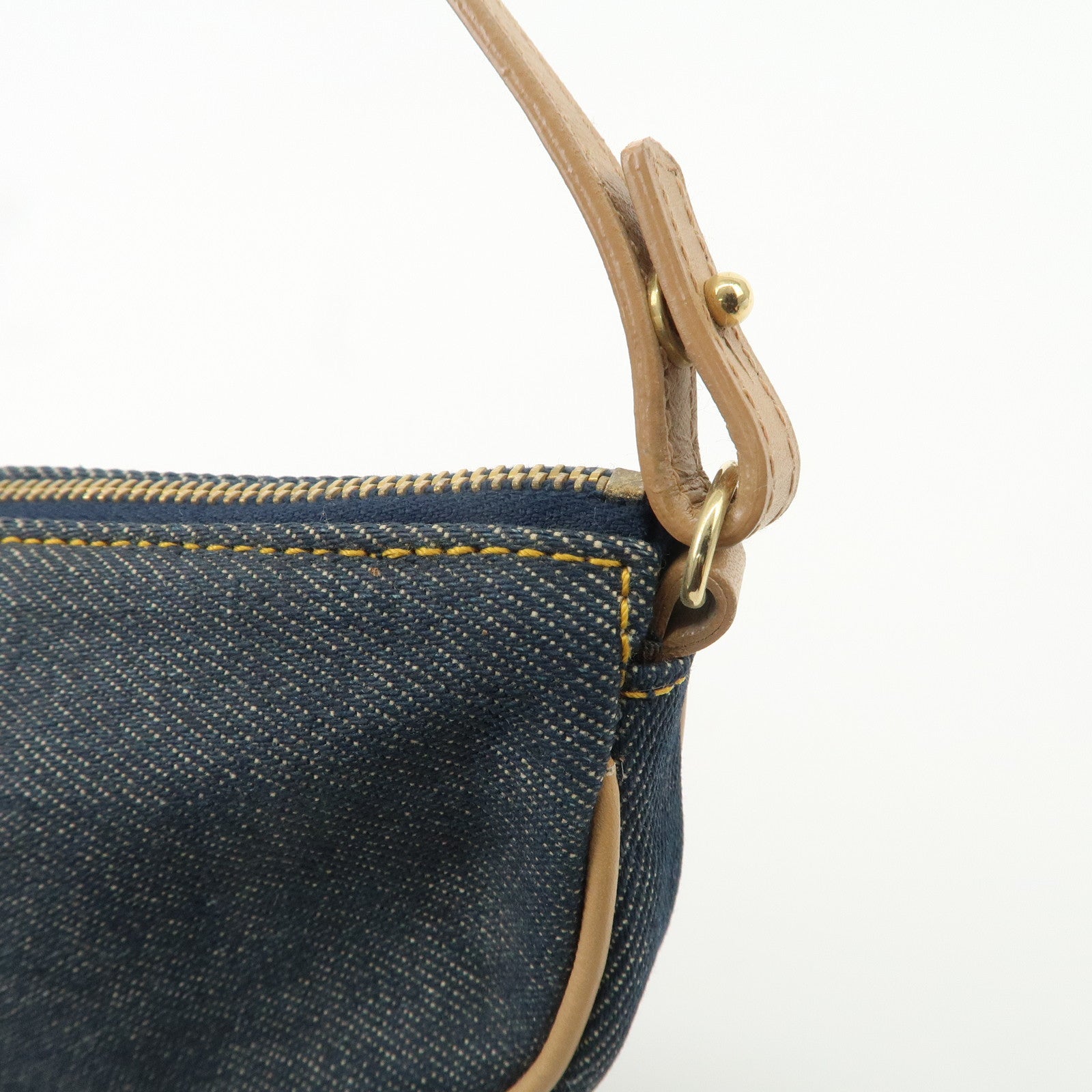 Christian Dior Denim Leather Saddle Pouch SHoulder Bag Blue Beige