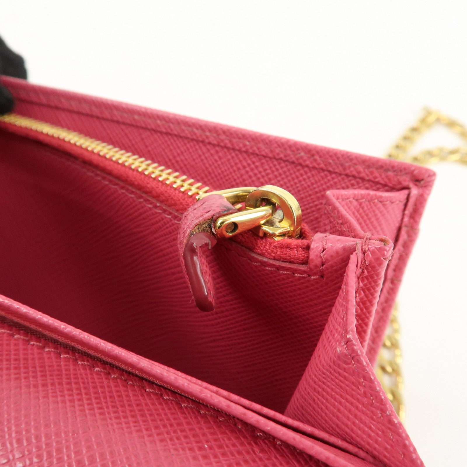 PRADA Saffiano Metal Chain Wallet Shoulder Bag Pink 1DH002